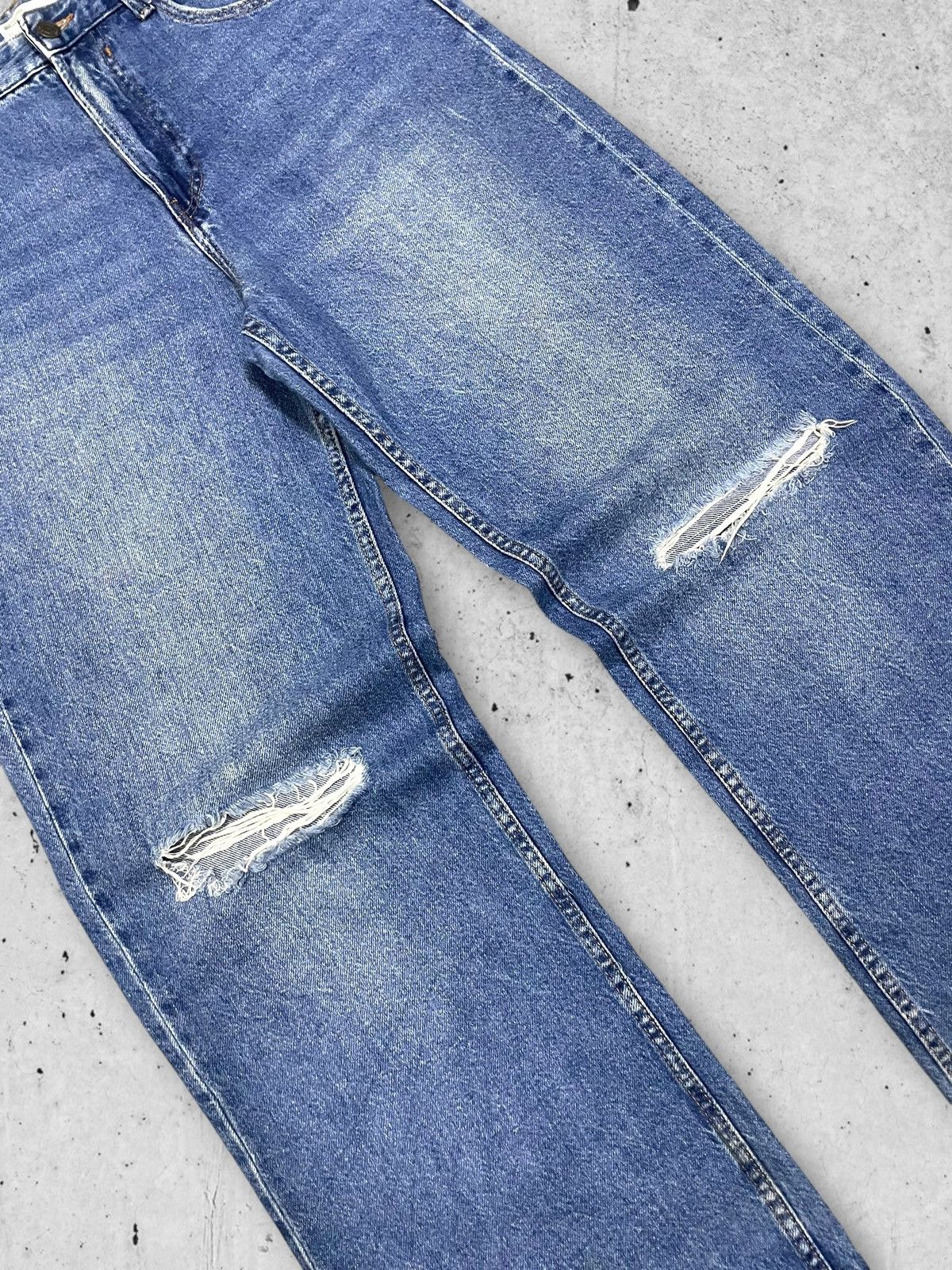 Japanese Brand Japanese Denim Baggy 90s Wide Leg Ripped Blue Straight Jeans Size US 30 / EU 46 - 7 Thumbnail