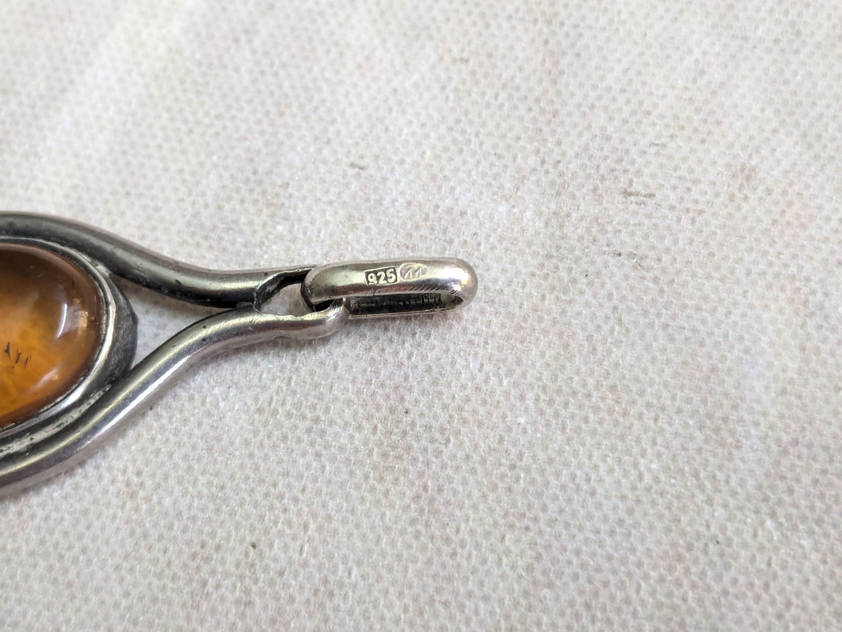 Jewelry × Vintage Vintage Sterling Silver Pendant Orange Amber Size ONE SIZE - 8 Thumbnail