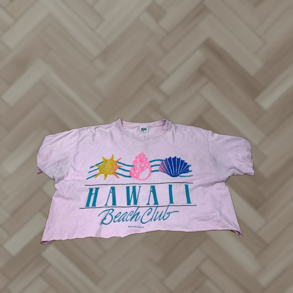 Anvil VINTAGE Hawaii Beach Club Pink Crop Top One Size Baggy Loose USA #6737 Nike Shirt Size ONE SIZE - 1 Thumbnail