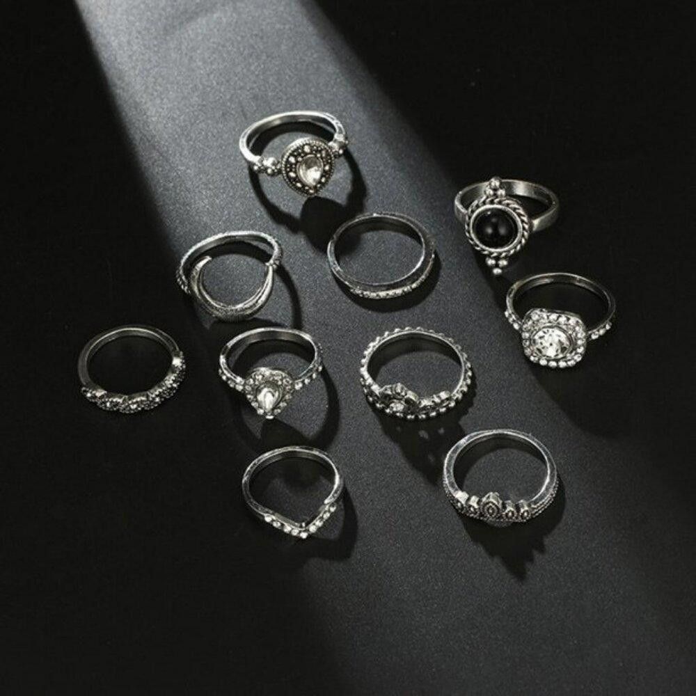 Designer 10pcs Vintage Rhinestone Knuckle Midi Stacking Boho Ring Set Size ONE SIZE - 3 Thumbnail