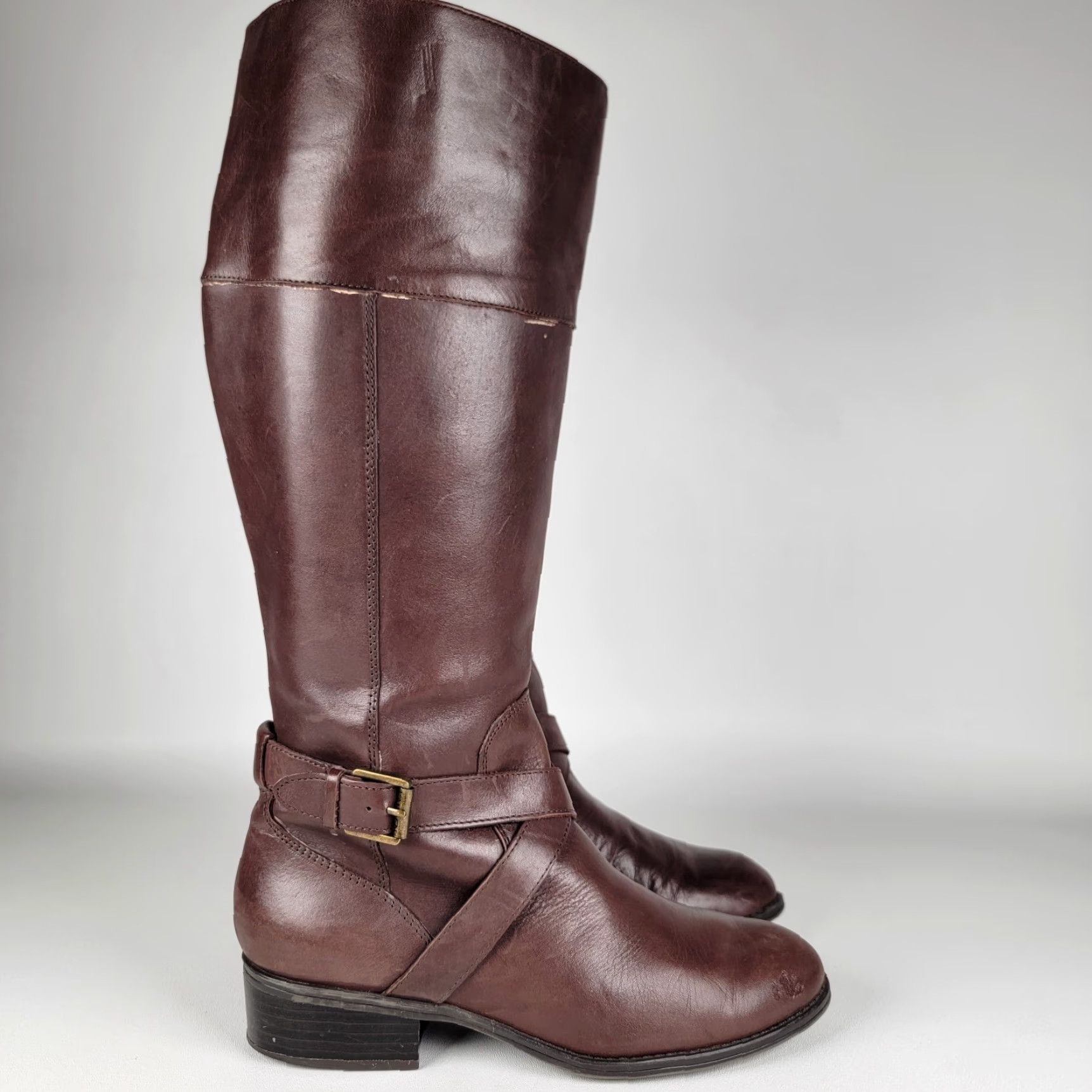 Ralph Lauren RALPH LAUREN Leather Riding Boots Women Size 7.5 M Brown Solid Round Toe Zip Block Heel Riding Boot Winter Fall Spring Women Size US 8 / IT 38 - 2 Thumbnail