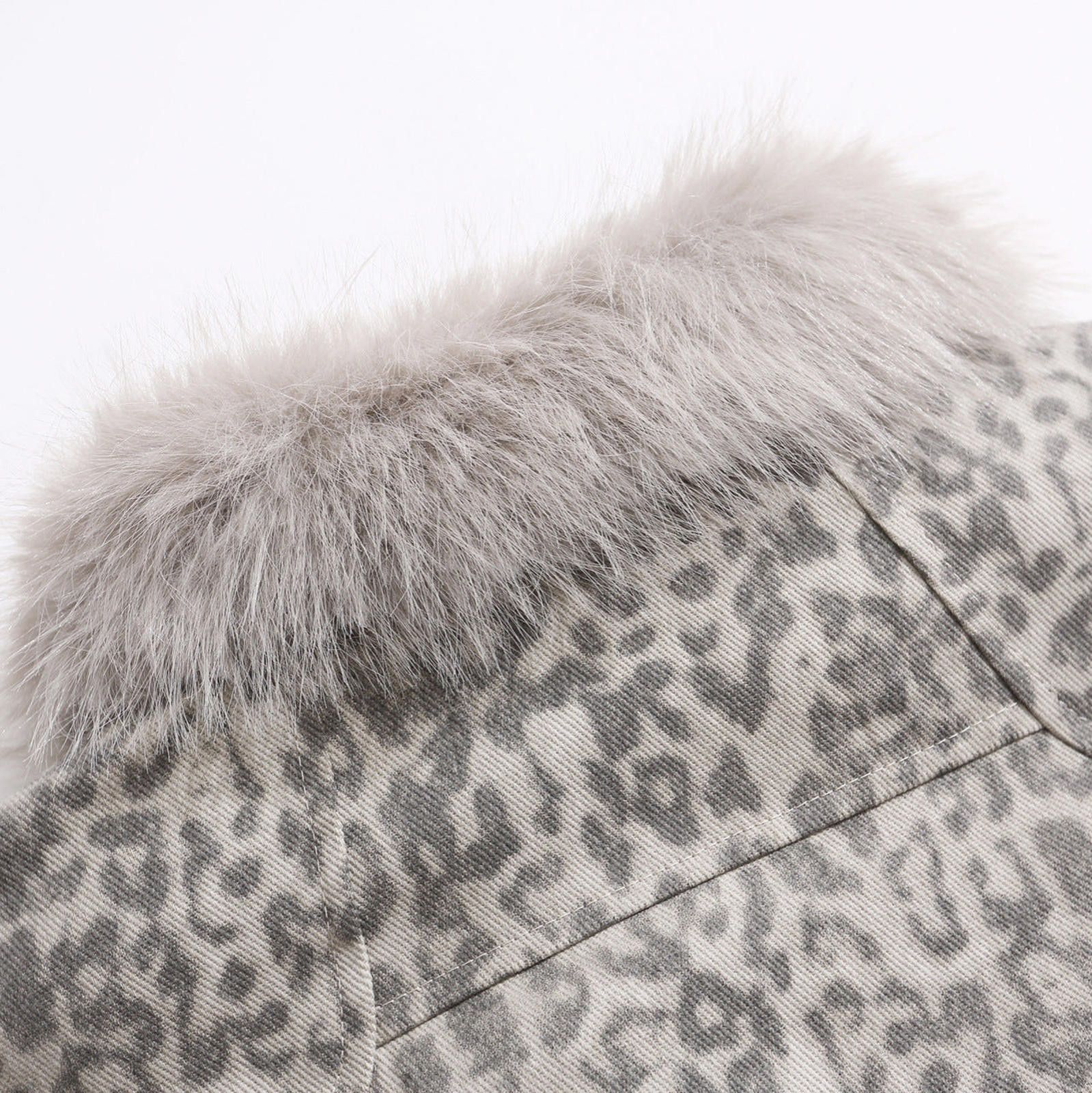 Other Gray Leopard Print Faux Fur Collar Bomber Jacket Size US M / EU 48-50 / 2 - 2 Thumbnail
