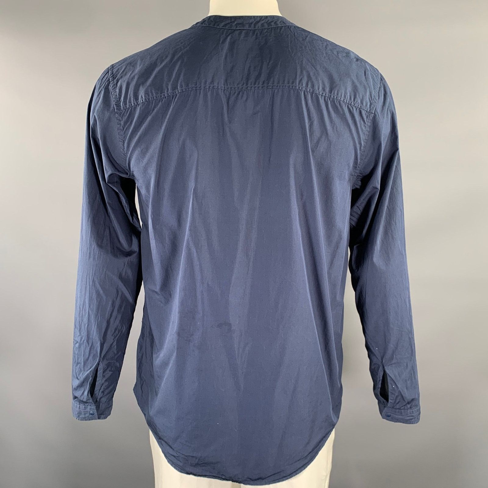 Norse Projects Size L Navy Cotton Band Collar Long Sleeve Shirt Size US L / EU 52-54 / 3 - 3 Thumbnail