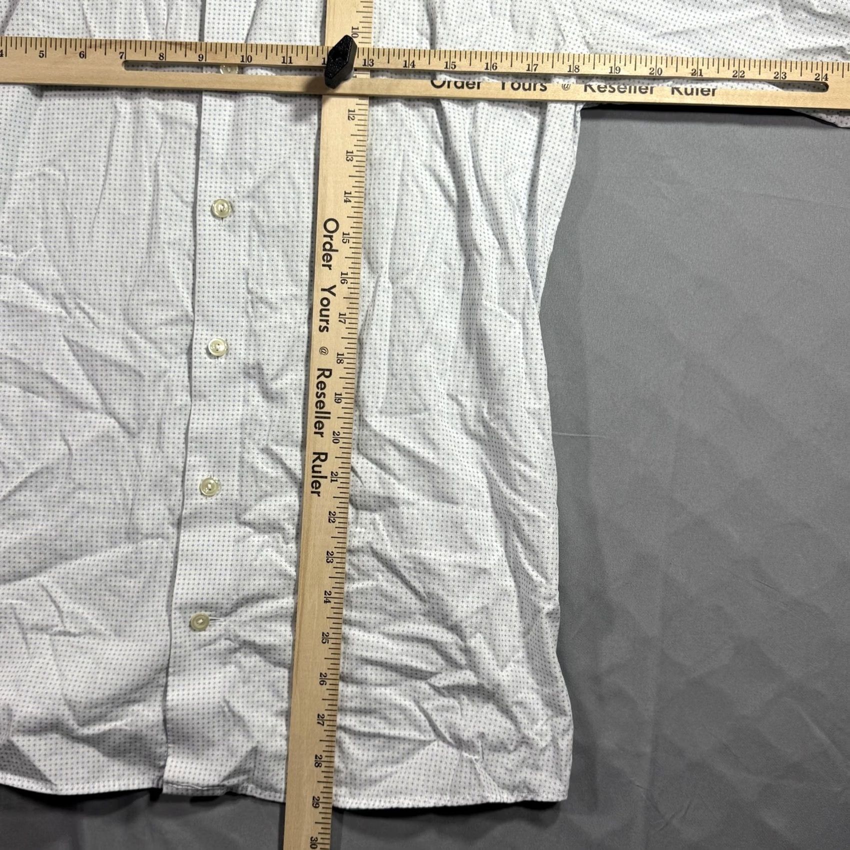 Eton VINTAGE Eton Shirt Geometric Print Dress Sleeve Long Sleeve Mens 16 41 White Blue Slim Fit Barrel Cuff Spread Collar Mens Size 42R - 7 Thumbnail