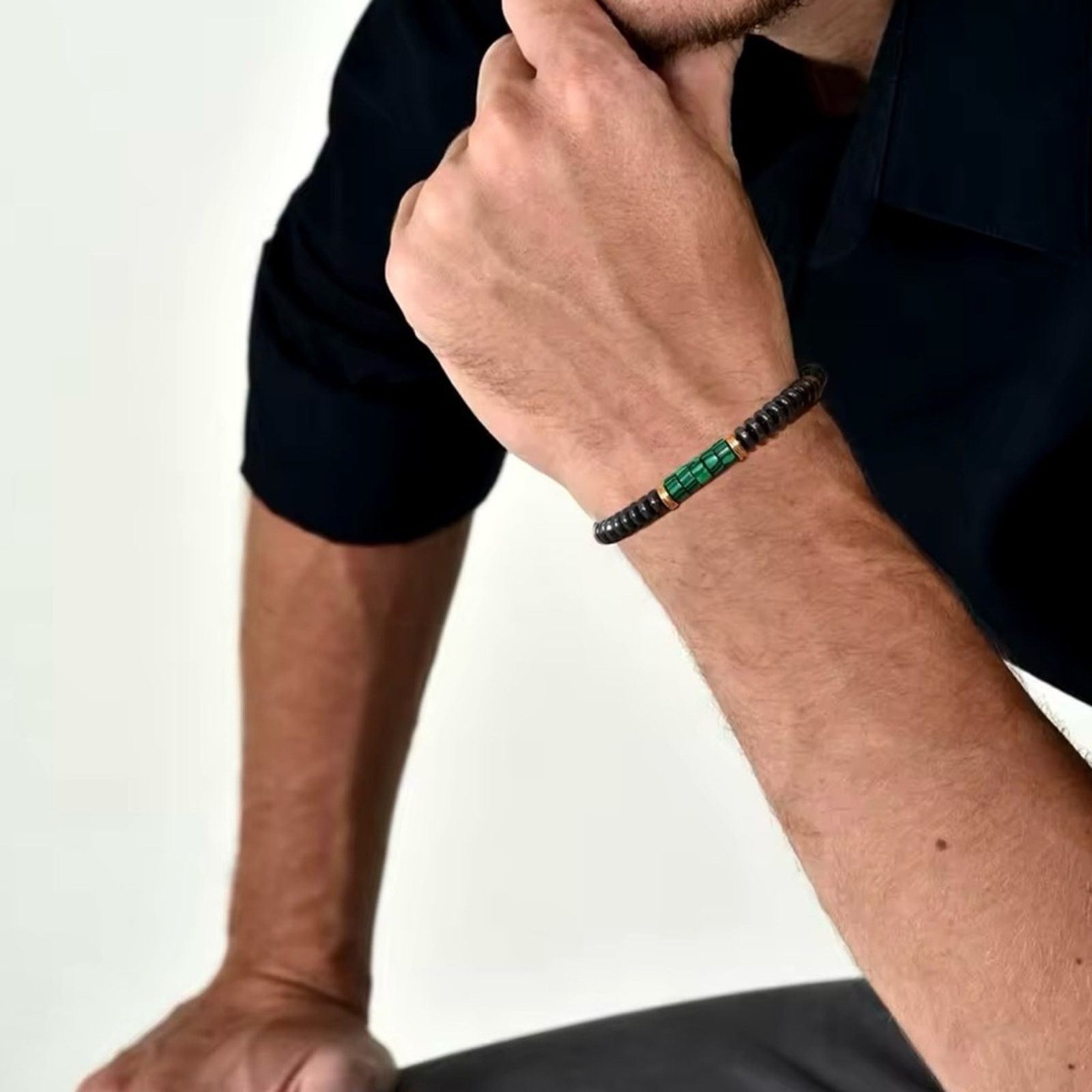 Other 6mm Green Natural Stone Beaded Bracelets for Men Hematite Size ONE SIZE - 5 Thumbnail