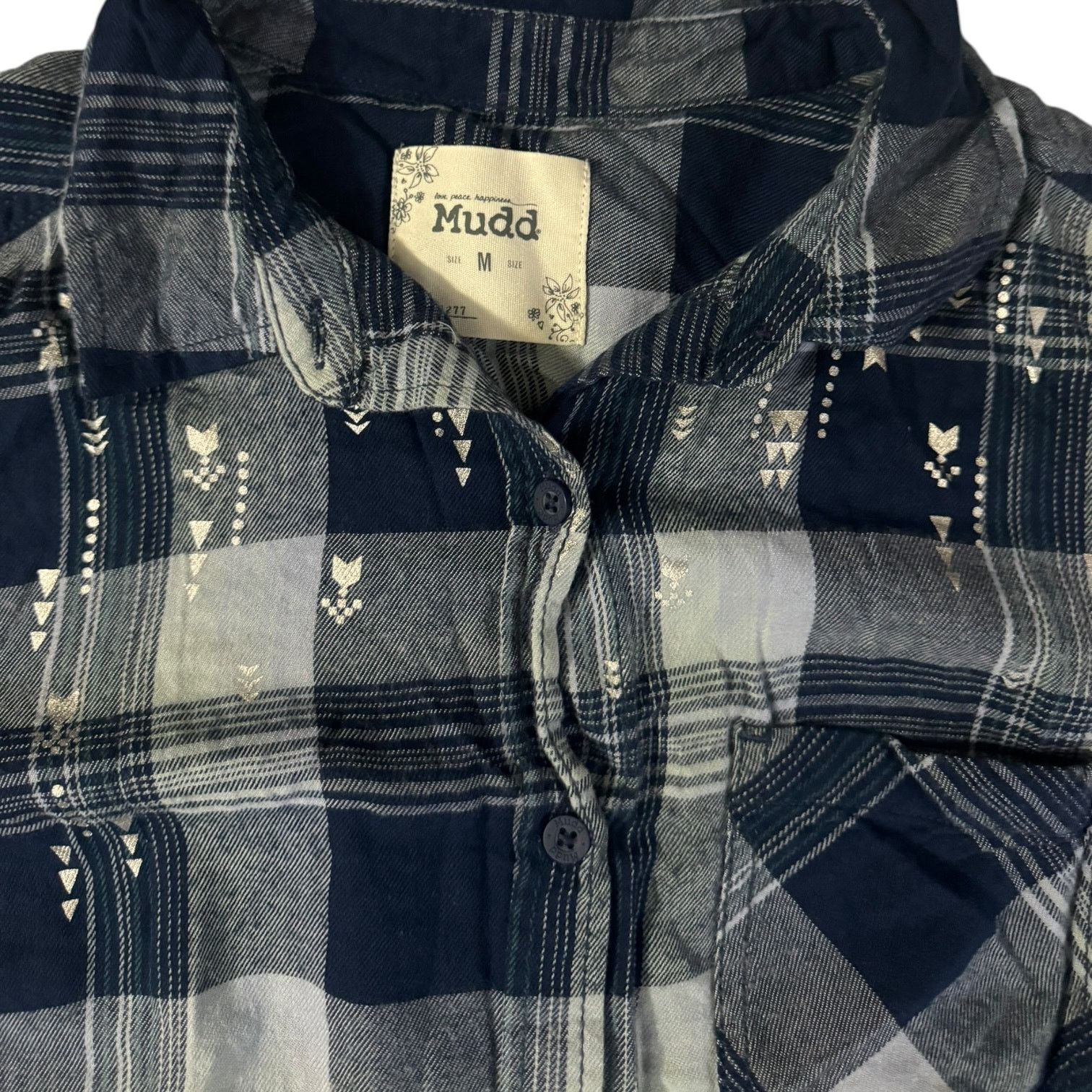 Other Mudd Blue On Blue Plaid Top Soft Flannel Silver Accents MD Size M / US 6-8 / IT 42-44 - 2 Thumbnail