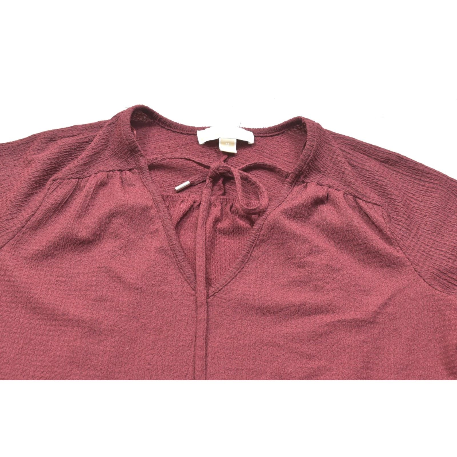 Michael Kors Michael Kors Blouse Womens Size M Maroon V-Neck Long Sleeve Smocked Cuff Tie Front Size M / US 6-8 / IT 42-44 - 5 Thumbnail