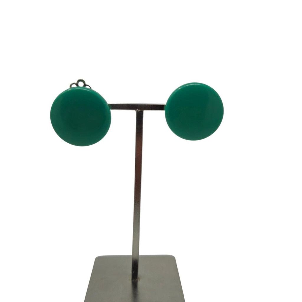 Handmade Simple & stylish vintage green clip-on button earrings Size ONE SIZE - 3 Thumbnail