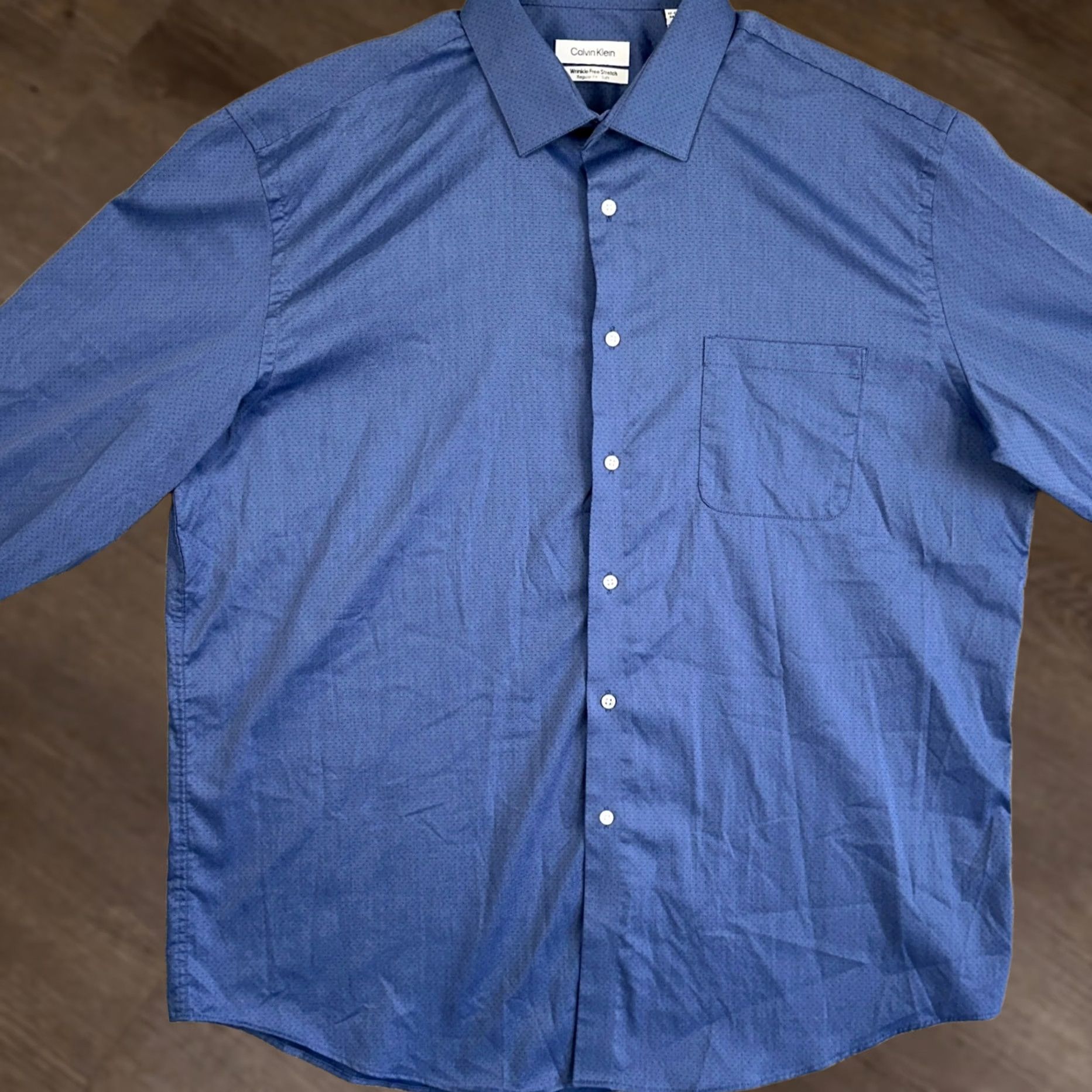 Calvin Klein Calvin Klein Dress Shirt Men XL 17-17.5 34-35 Blue Regular Wrinkle Free Stretch Long Sleeve Button Up Formal Shirt Mens Navy Blue Size 46R - 1 Thumbnail