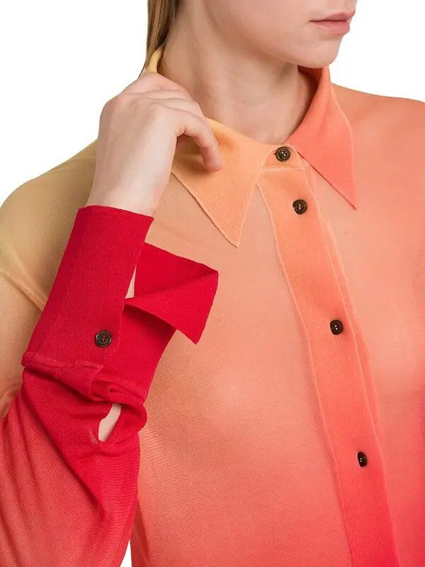Salvatore Ferragamo o1s1rm0924 Sheer Button Midi Dress in Red/Yellow Size M / US 6-8 / IT 42-44 - 6 Thumbnail