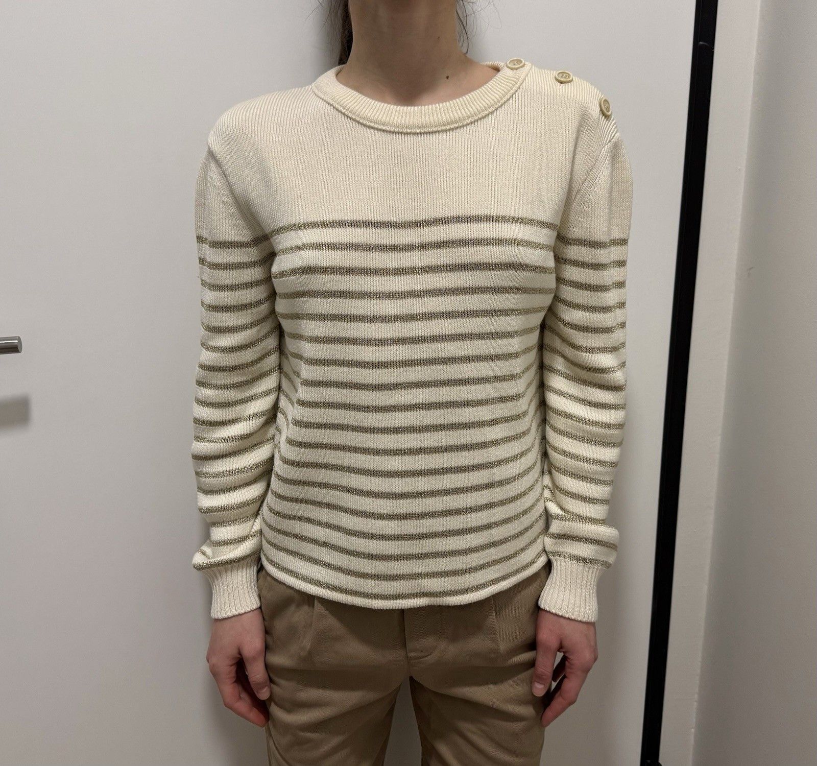 Saint Laurent Paris DDP Saint Laurent Lurex Gold Stripped Knit Sweater Size M / US 6-8 / IT 42-44 - 5 Thumbnail