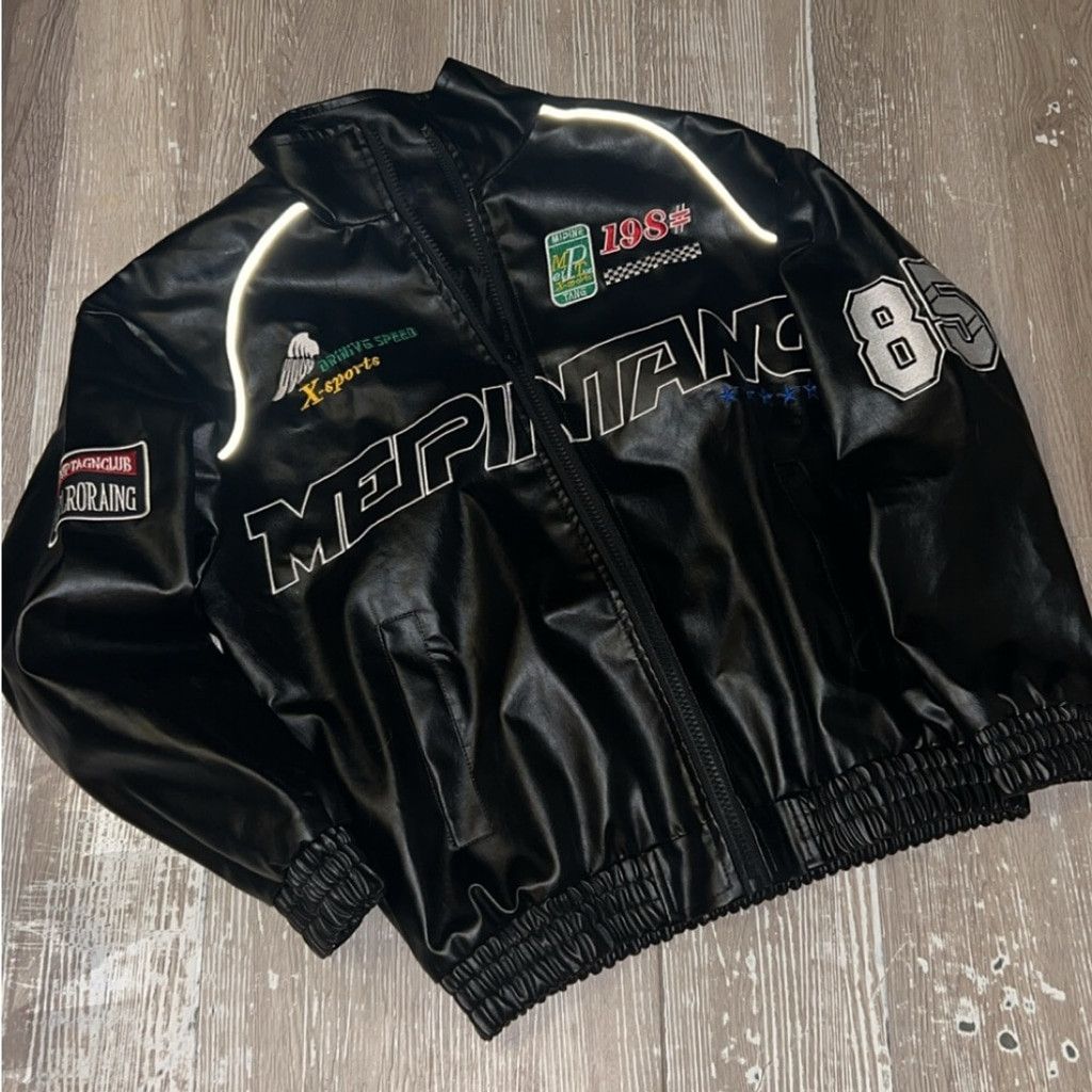 The Unbranded Brand Leather Black Racing Style Men's Jacket Size US M / EU 48-50 / 2 - 6 Thumbnail