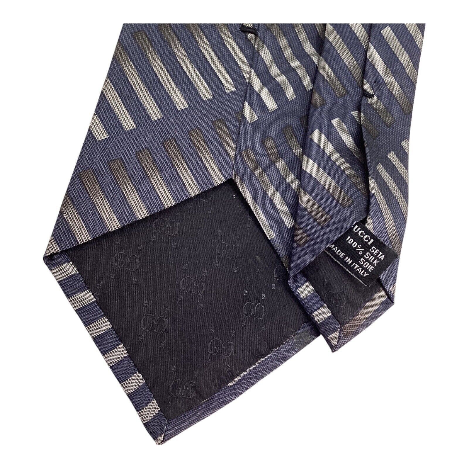 Gucci GUCCI Blue Striped Luxury Designer Silk Tie Made In Italy W: Size ONE SIZE - 4 Thumbnail
