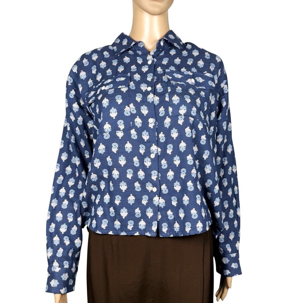 Lucky Brand NWT New $80 Lucky Brand Blue Floral Cotton Viscose Shirt Si Size XS / US 0-2 / IT 36-38 - 1 Thumbnail