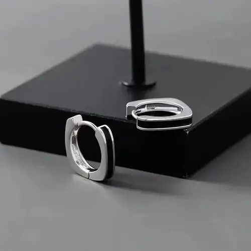 Japanese Brand 925 Silver Plated Geometry Hoop Earrings for Men Women Size ONE SIZE - 1 Thumbnail