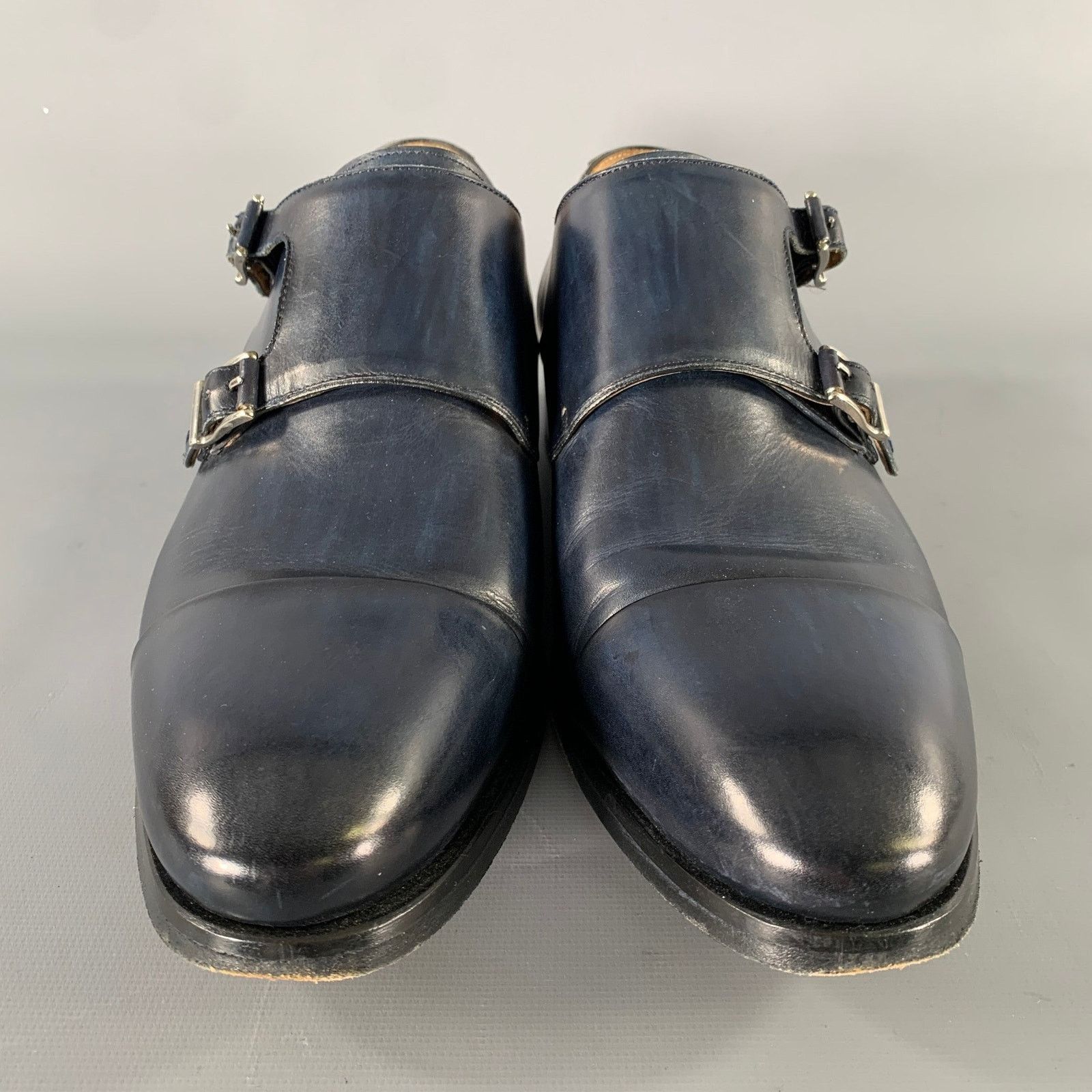 Magnanni MAGNANNI Size 8 Navy Black Leather Double Monk Strap Loafers Size US 8 / EU 41 - 4 Thumbnail