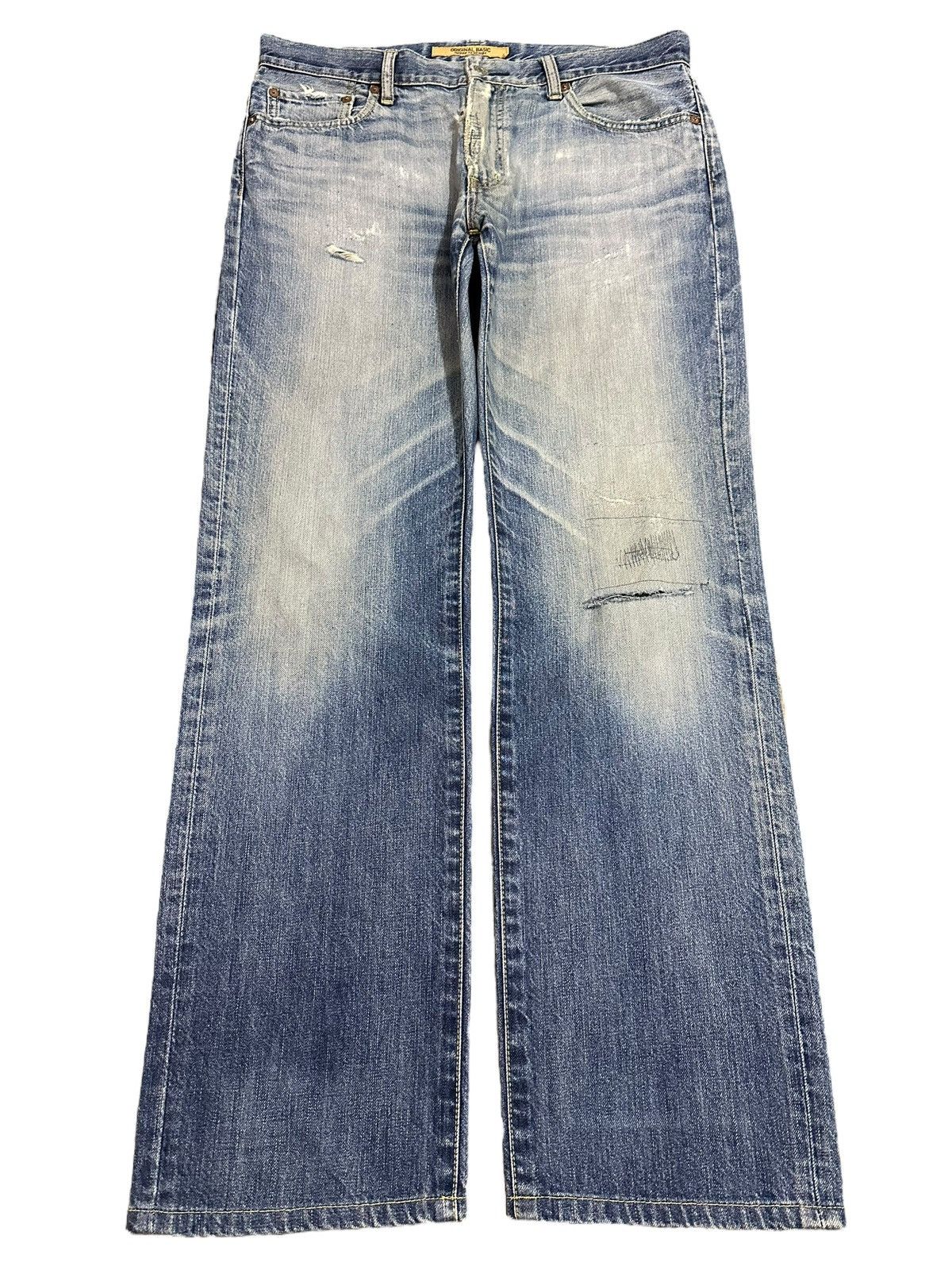 Vintage Japanese Uniqlo Blue Wash Distress Style Loose Jeans