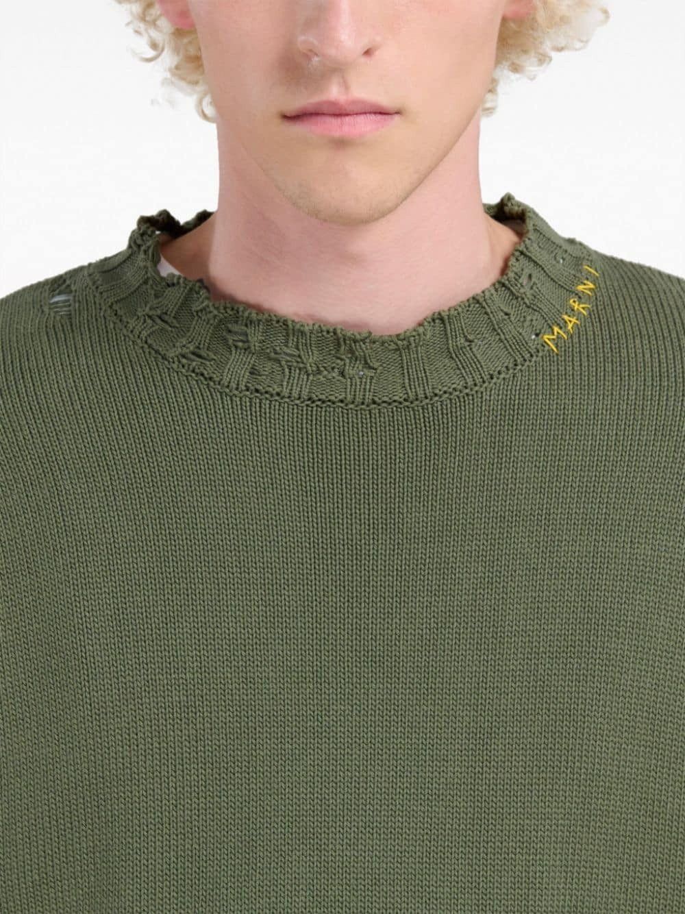 Marni o1w1db10125 Distressed-Finish Knit Jumper in Green Size US XL / EU 56 / 4 - 5 Thumbnail