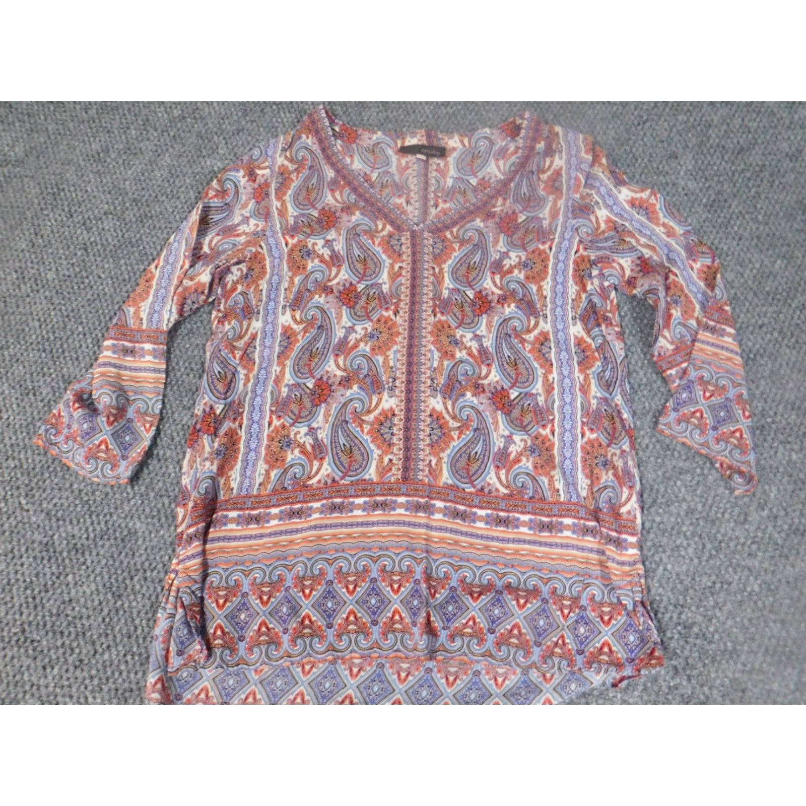 Vintage Crosby Womens Blouse S Red Floral Crew Neck Pullover Stretch Rayon Long Sleeve Regular Fit Button Casual Size S / US 4 / IT 40 - 2 Thumbnail