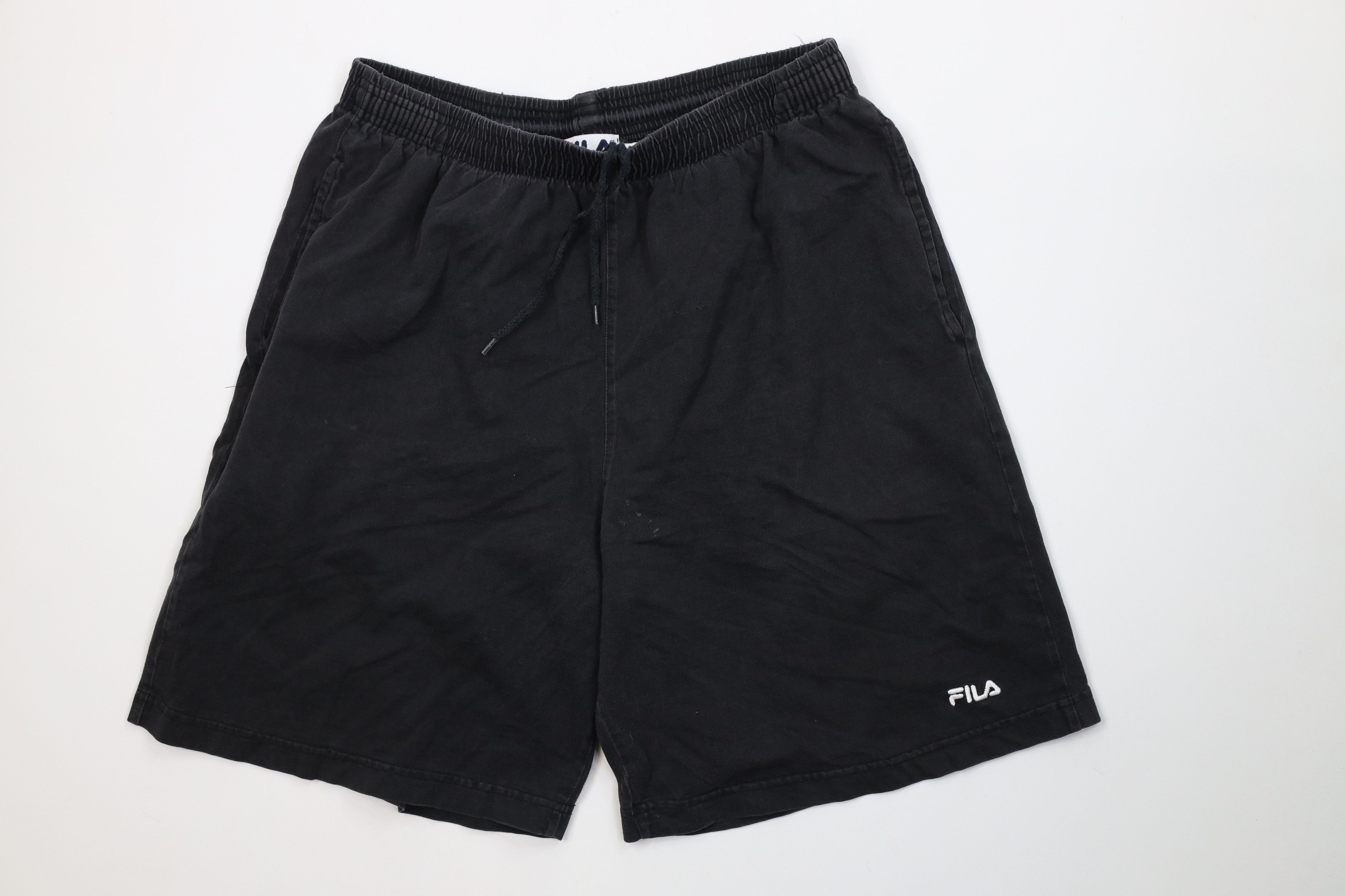 Fila Vintage 90s Fila Spell Out Above Knee Shorts Black Cotton Size US 34 / EU 50 - 1 Thumbnail