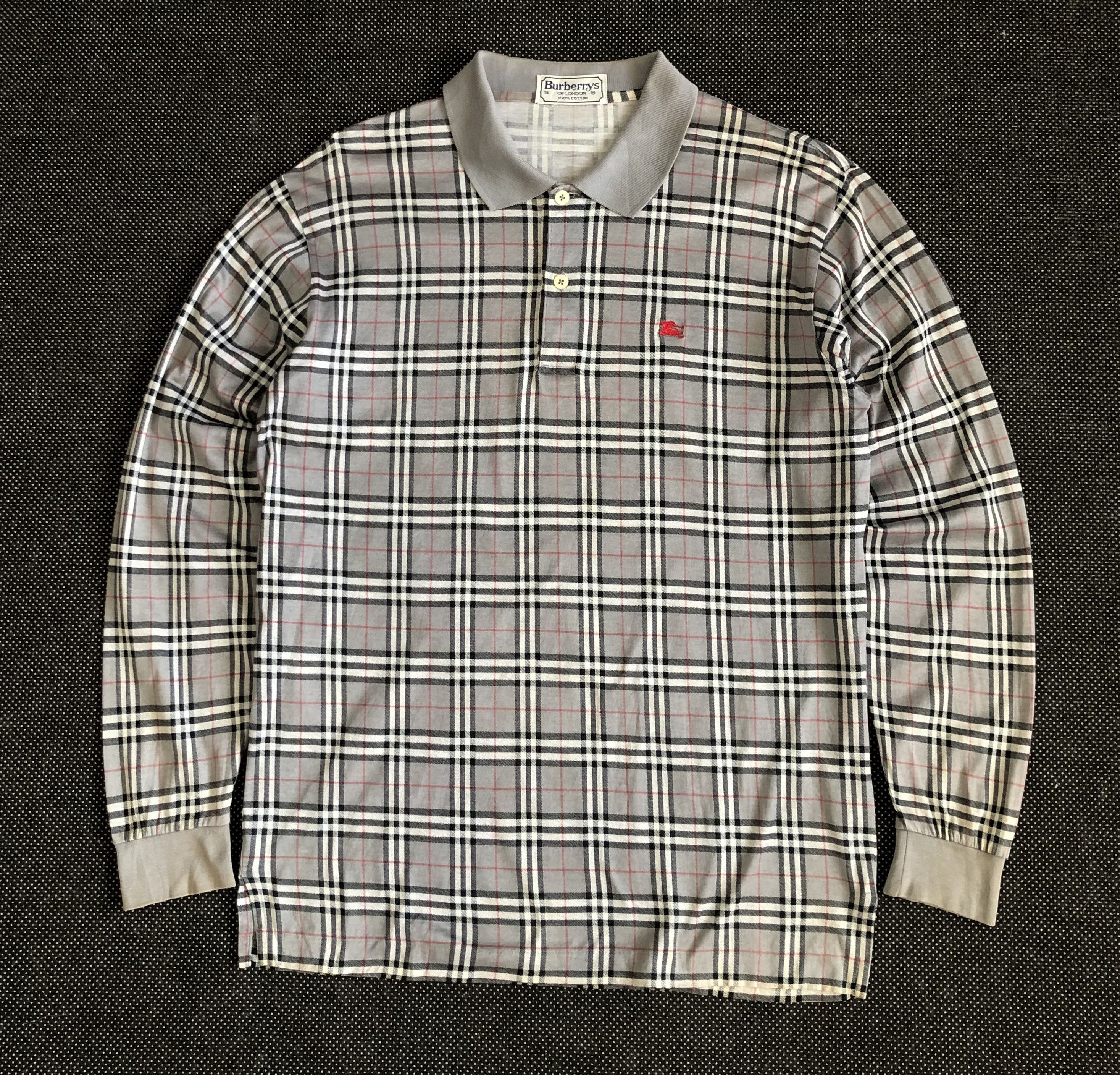 Burberry VINTAGE 80’S BURBERRYS GREY NOVA CHECK POLO L/S Size US M / EU 48-50 / 2 - 1 Thumbnail