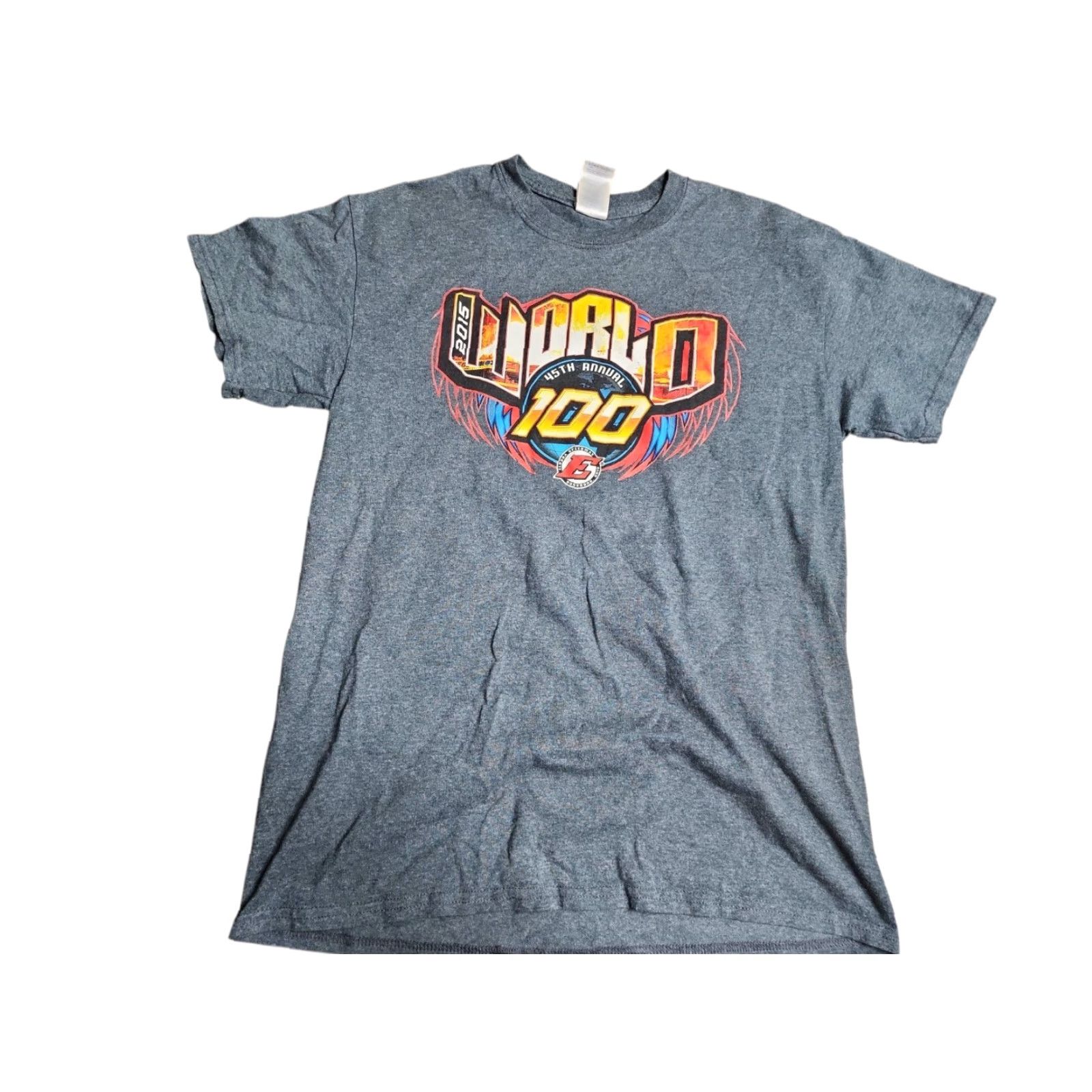 Gildan Gildan Gray Racing T-Shirt Mens M 2015 Eldora Speedway World 100 Double-Sided Short Sleeve Cars USA Size US M / EU 48-50 / 2 - 2 Thumbnail