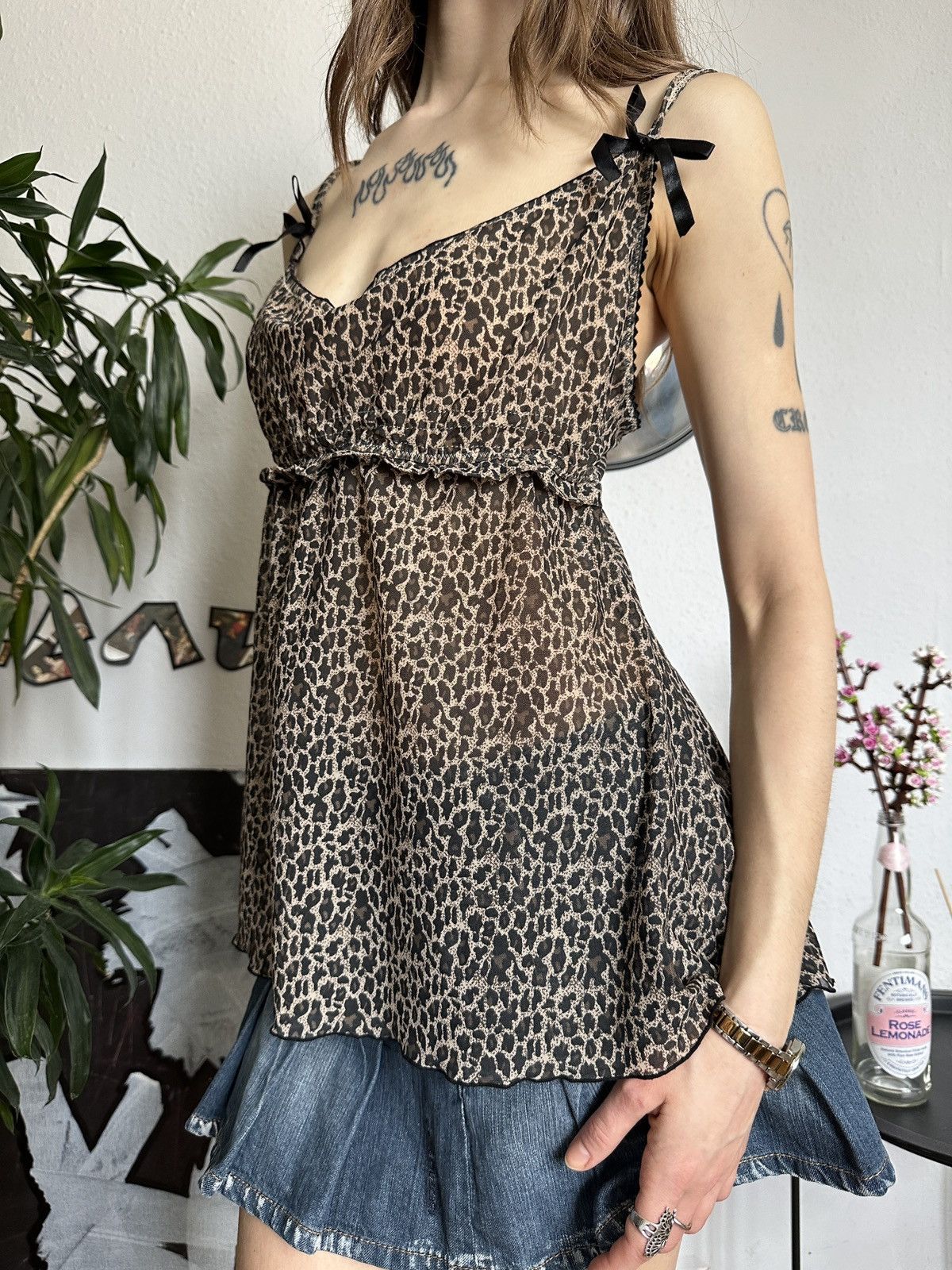 Designer × Vintage Leopard Y2K Vintage Cami Bow Sexy Top Size S / US 4 / IT 40 - 7 Thumbnail