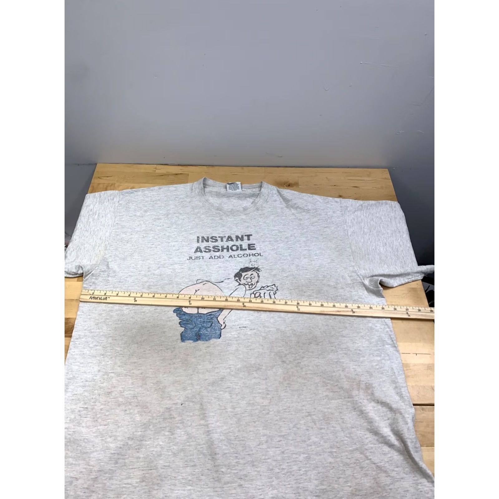 Lee VINTAGE Lee Shirt Men 2XL Gray 80s Distress Just Add Alcohol Short Sleeve Crew Neck "Instant A**hole" 1980s Summer Mens Size US XXL / EU 58 / 5 - 6 Thumbnail