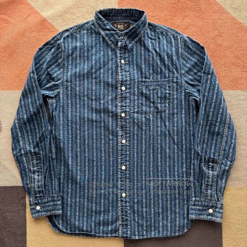 RRL Ralph Lauren RRL Ralph Lauren Blue dyed snowflake striped shirt Size US S / EU 44-46 / 1 - 1 Thumbnail