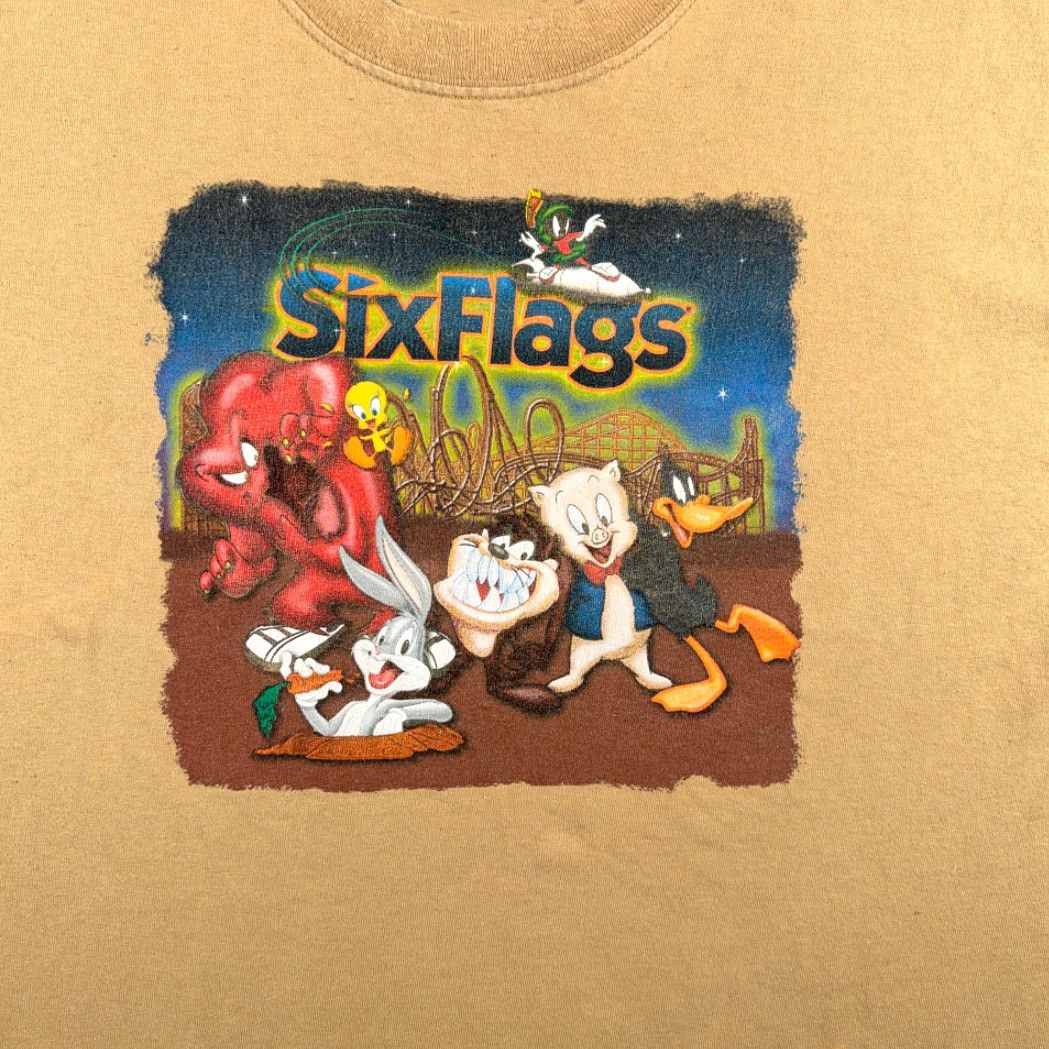 Vintage VINTAGE Six Flags Shirt Mens 2XL Brown T-Shirt Crew Neck Short Sleeve Cartoon Looney Tunes Bugs Bunny Y2K roller coaster Size US XXL / EU 58 / 5 - 2 Thumbnail