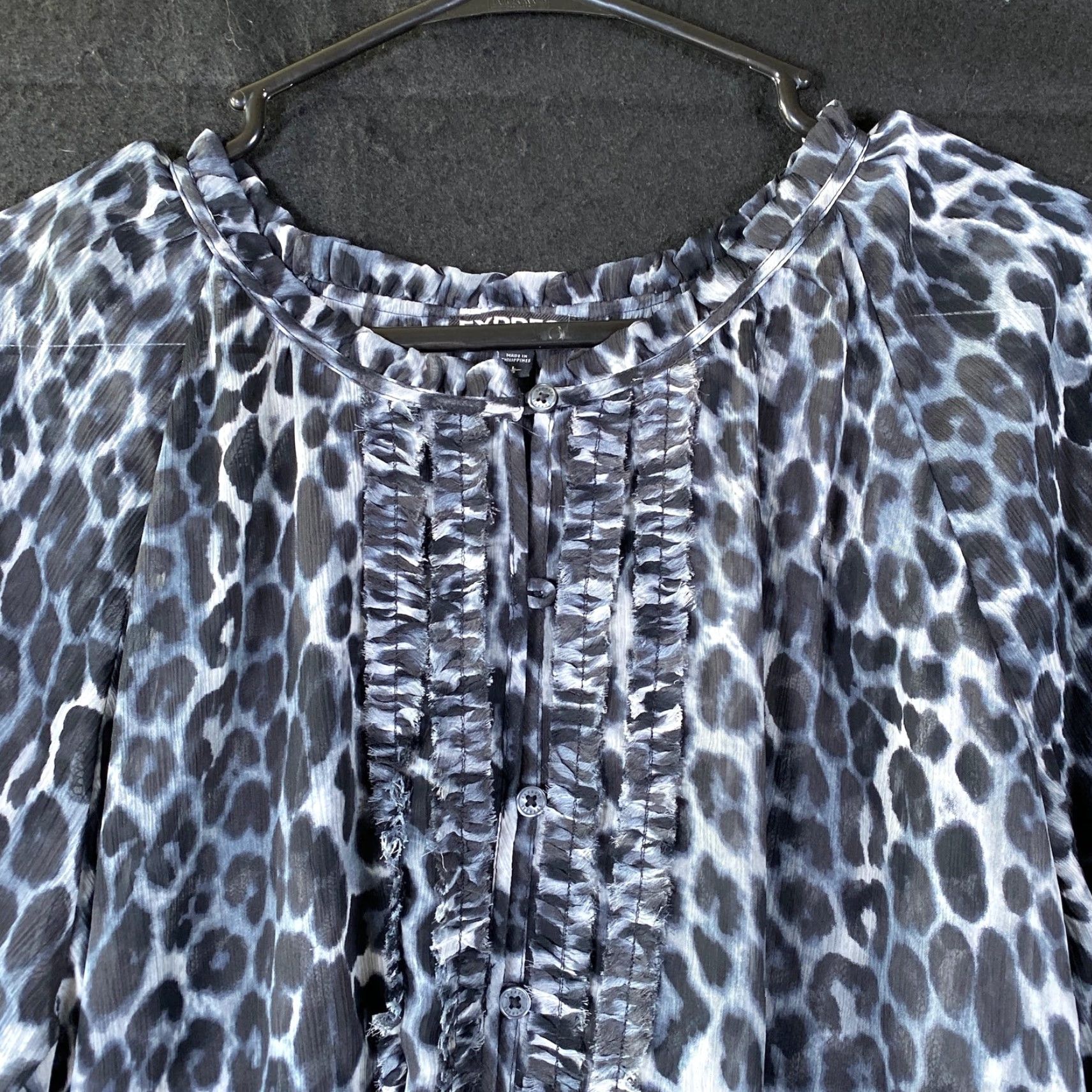 Express Express Blouse Womens Multicolored Animal Print Button 3/4 Sleeve Sheer Large Size L / US 10 / IT 46 - 2 Thumbnail