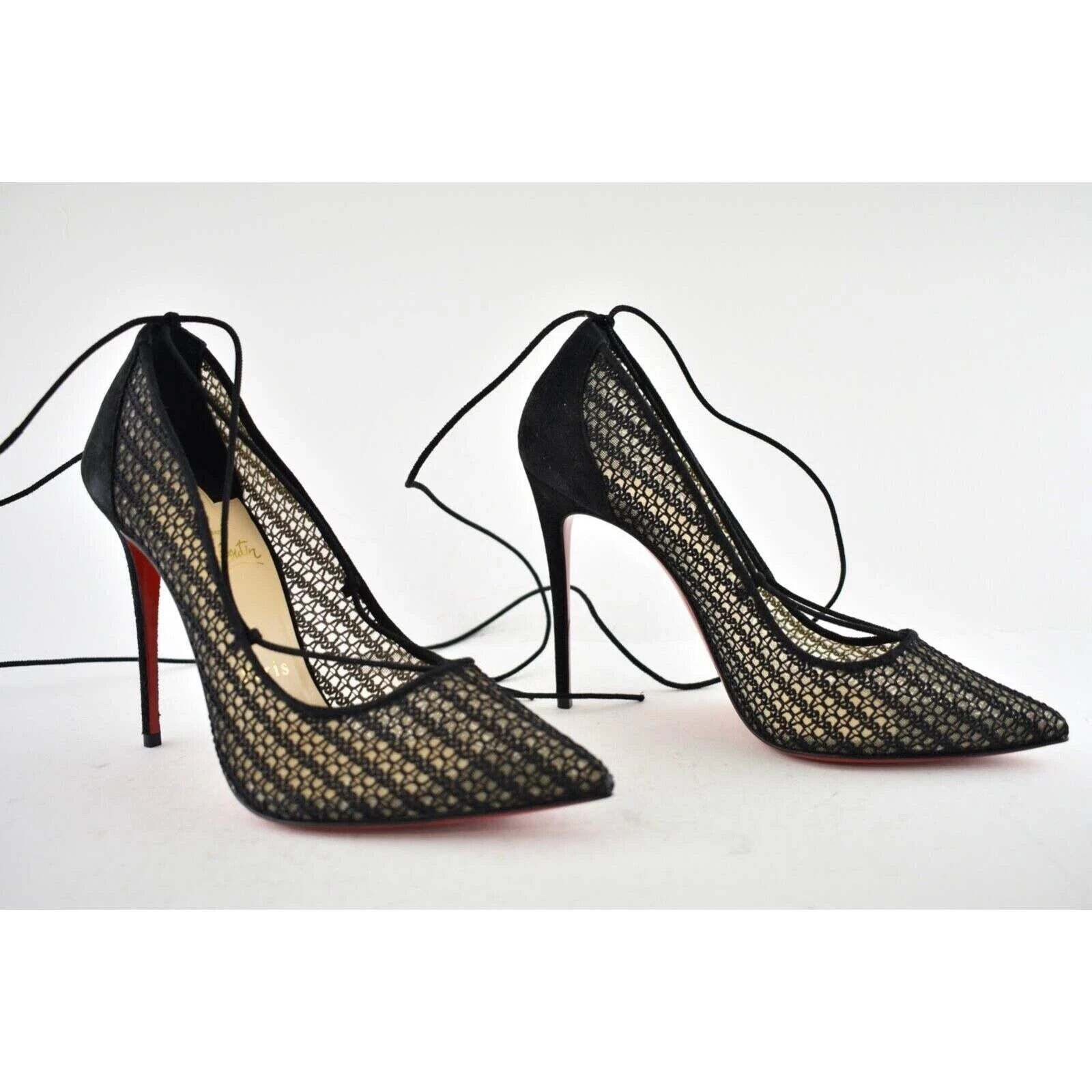 Christian Louboutin Peropik 100 Black Suede Lace Up Tie Sandal Heel Pump 38 Size US 8 / IT 38 - 4 Thumbnail