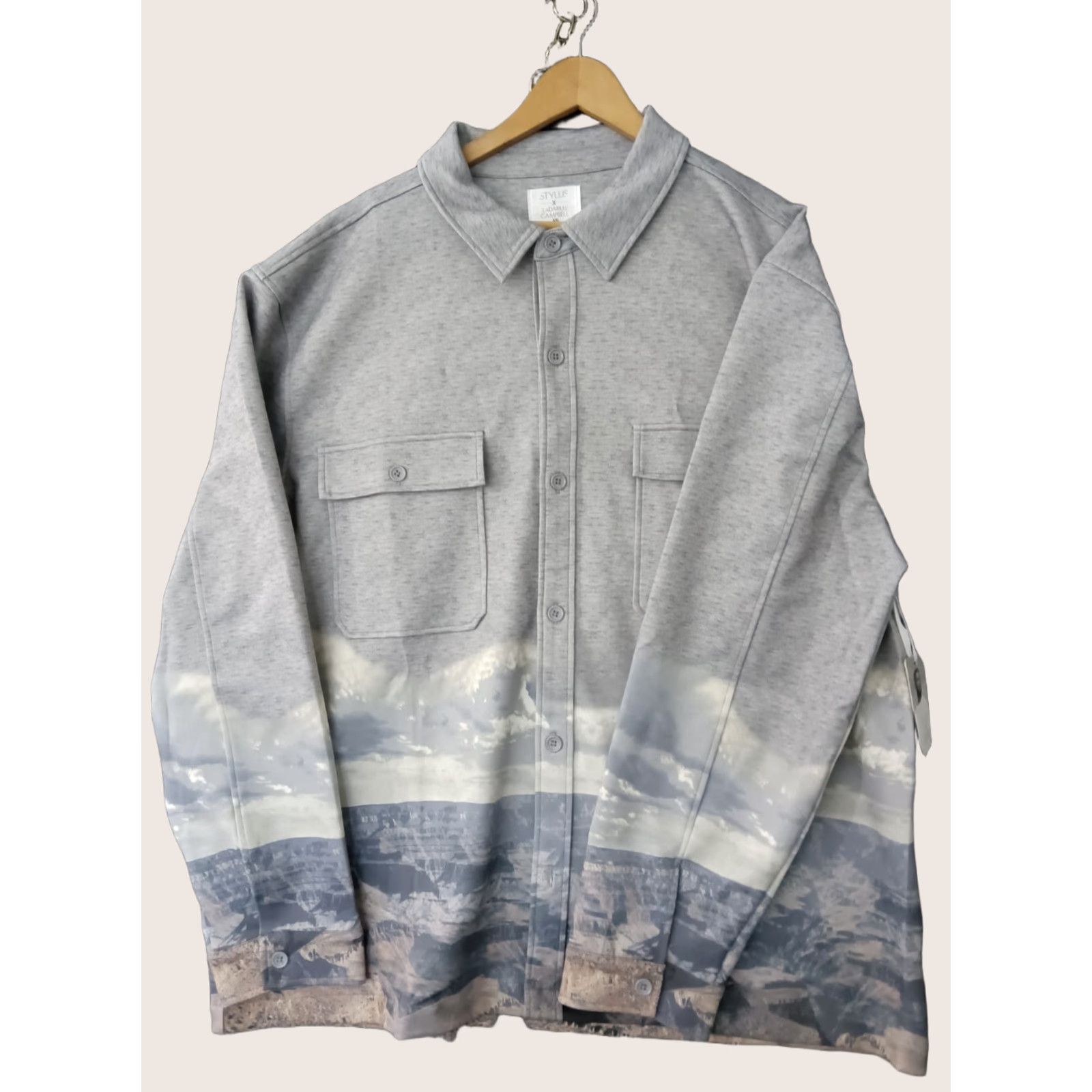 Vintage Stylus X Ladarius Campbell Mountain Design Button Up Jacket XXL Heather Grey Mens Button-Up Graphic Mountain Design Jacket XS? Size US XXL / EU 58 / 5 - 1 Thumbnail