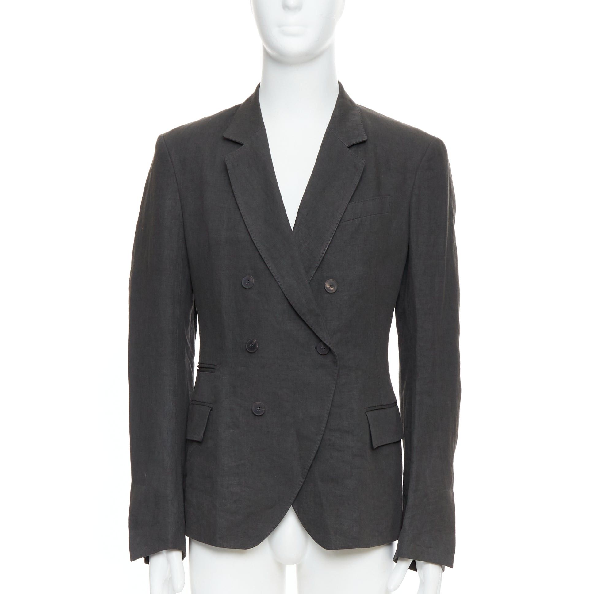 Haider Ackermann HAIDER ACKERMANN 100% linen grey double breasted blazer jacket S Size 46R - 1 Thumbnail