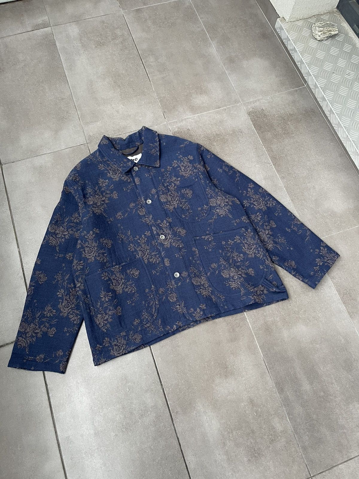 YMC !DS! SS23 YMC Labour Floral Navy Wool Jacquard Jacket Size US L / EU 52-54 / 3 - 10 Thumbnail