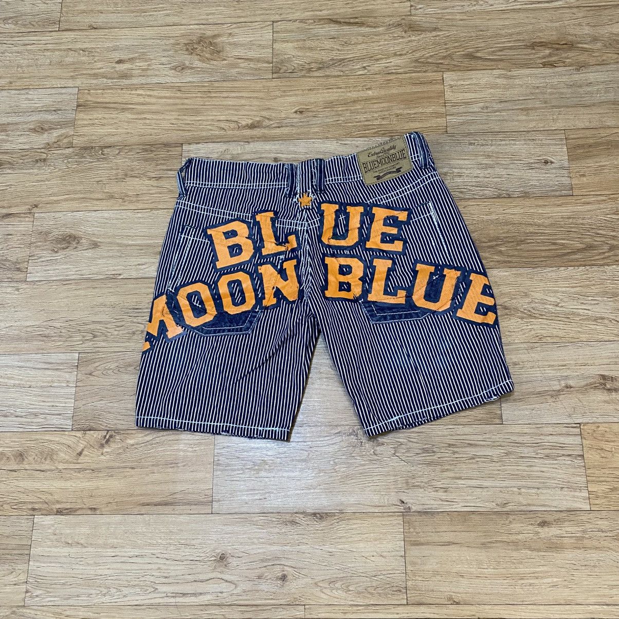 Hysteric Glamour 2000s Blue Moon Blue Hickory Back Big Logo Short Pants Size US 27 - 1 Thumbnail