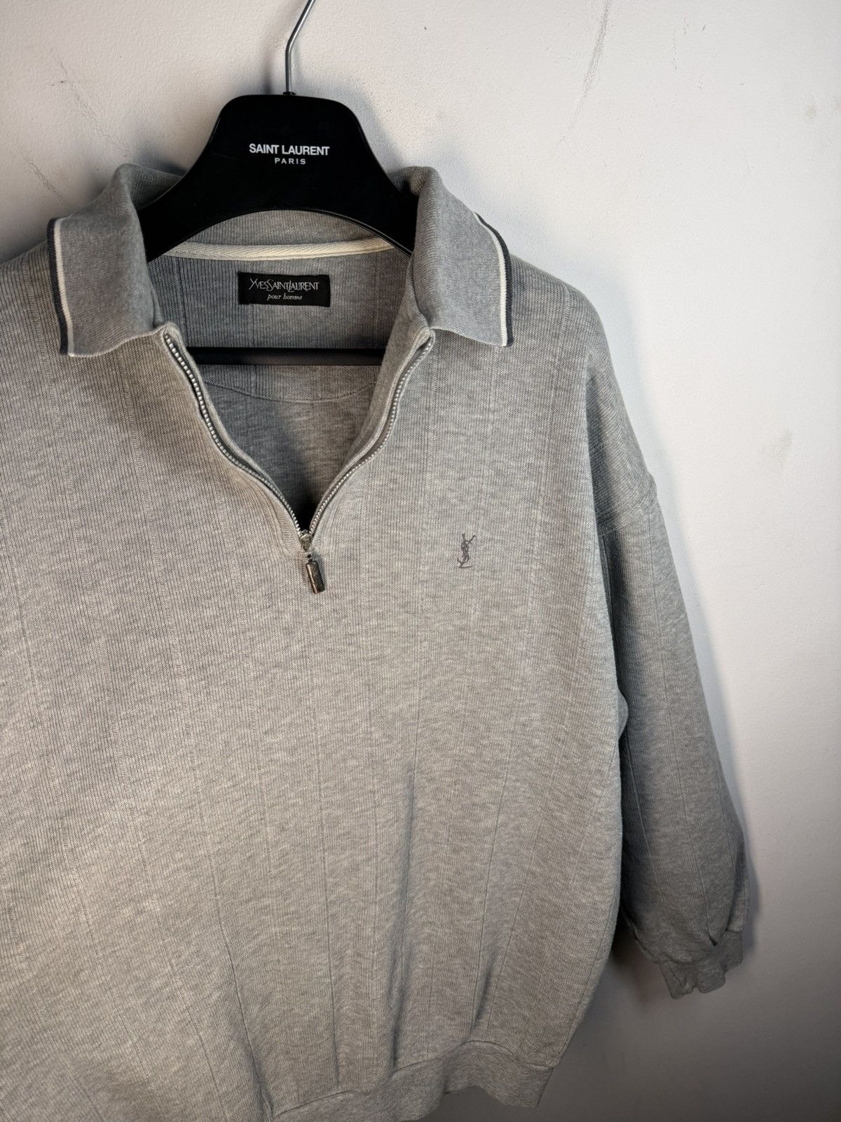 Yves Saint Laurent 90s YSL Sweatshirt 1/4 Quarter Zip Grey Vintage Sweater Size US L / EU 52-54 / 3 - 18 Thumbnail