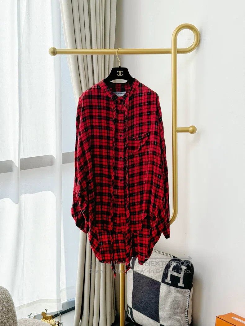 Balenciaga Red and Black Plaid Long Sleeve Shirt
