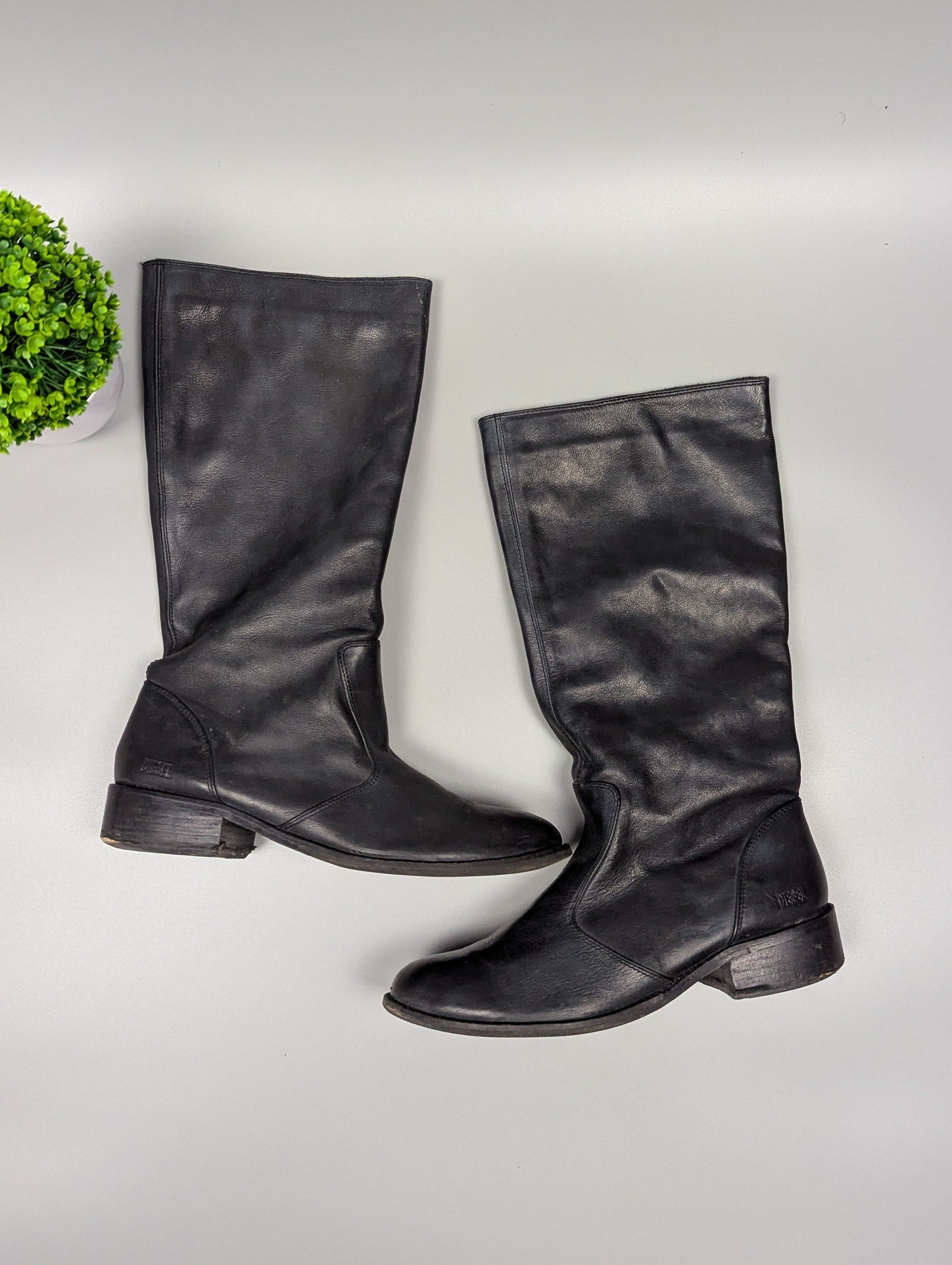 Diesel DIESEL Women's High Leather Dark Gray Distressed Y2K Boots Size US 10 / IT 40 - 1 Thumbnail