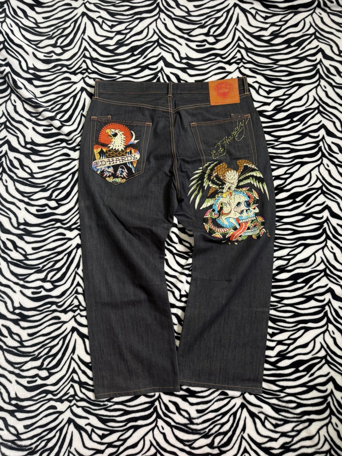 Ed Hardy Vintage Ed Hardy Embroidered Skull Y2K Style Baggy Jeans Size US 40 / EU 56 - 1 Thumbnail