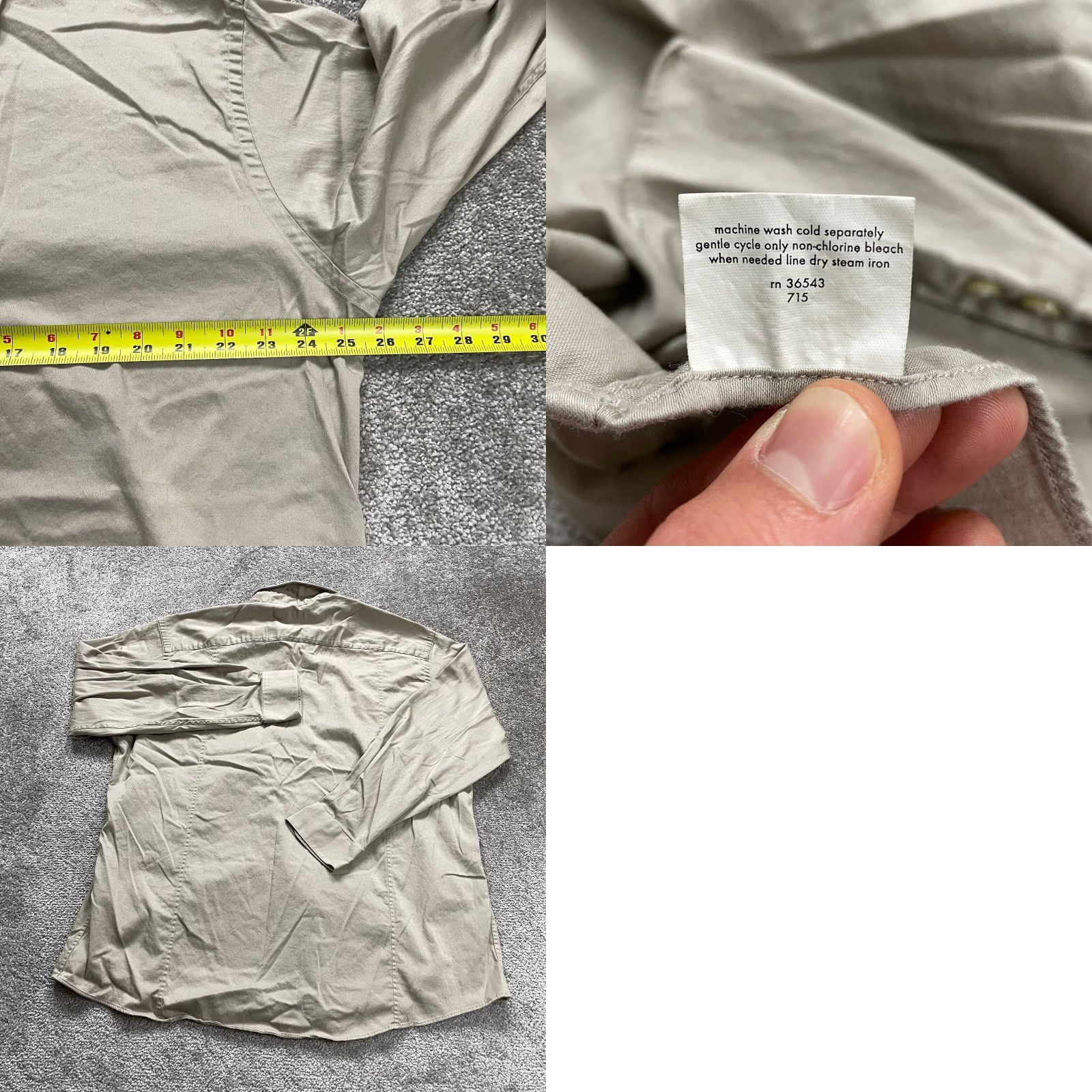 Lucky Brand VINTAGE Calvin Klein Dress Shirt Mens 17 Long Sleeve Button-Down Beige Cotton All Seasons Size 46R - 8 Thumbnail