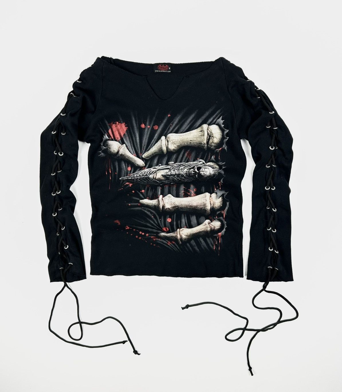 Japanese Brand Spiral Gothic Lace-Up Long Sleeve Shirt Skeleton Y2K Top Size M / US 6-8 / IT 42-44 - 1 Thumbnail