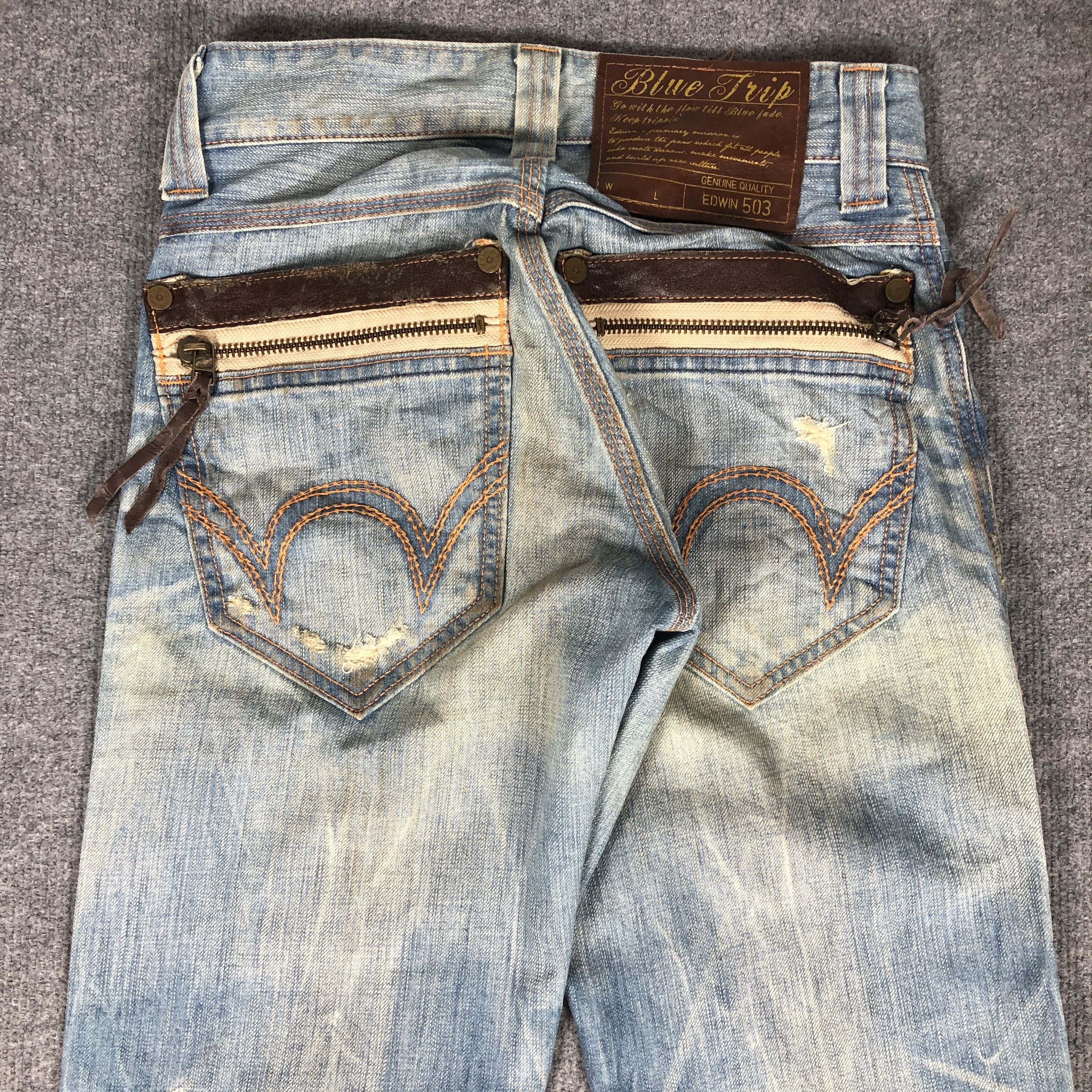 Edwin × Vintage Vintage Edwin 503 Blue Trip Jeans Distressed L1181 Size US 28 / EU 44 - 5 Thumbnail