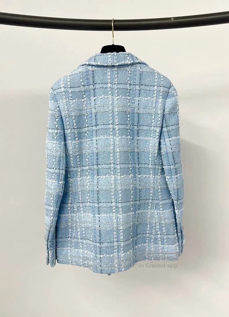 Chanel Chanel Blue Plaid Tweed Coat . Size US M / EU 48-50 / 2 - 2 Thumbnail