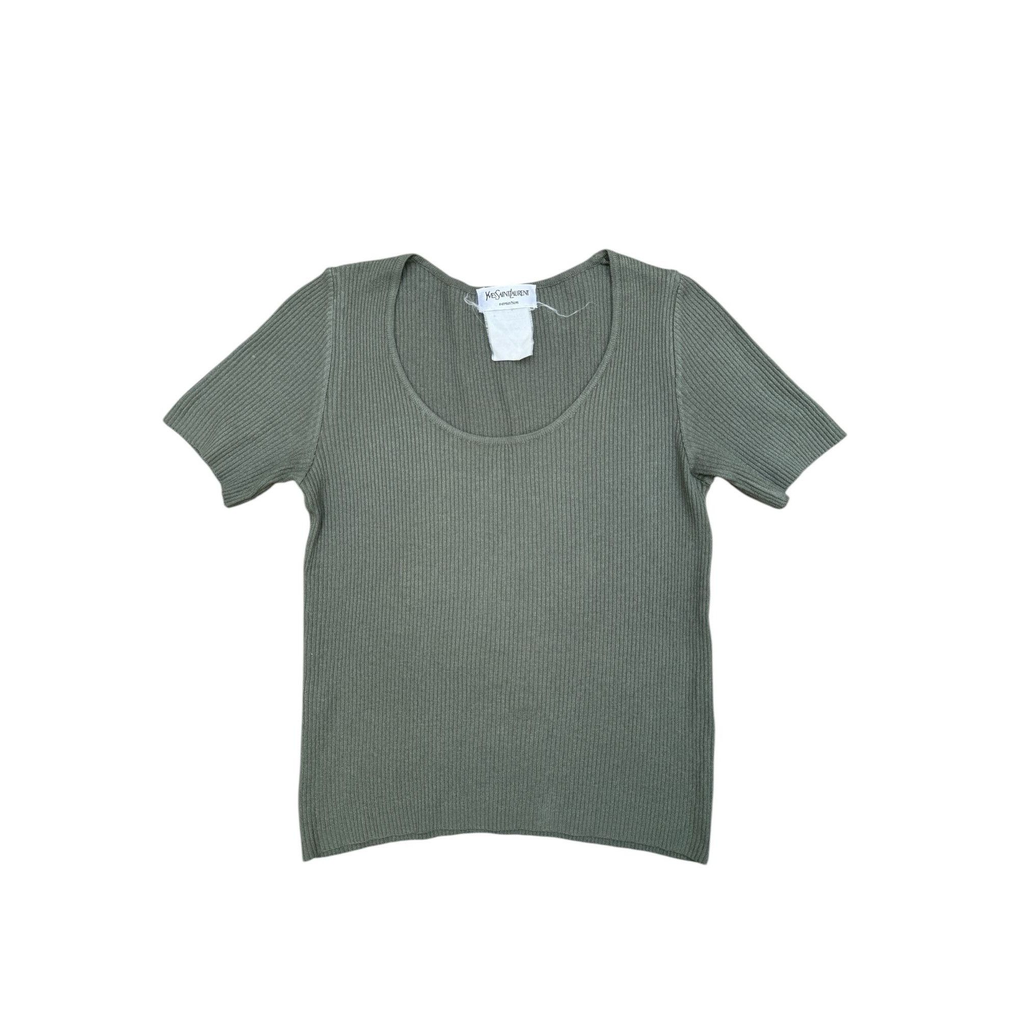 Yves Saint Laurent Vintage Kaki Knitted Short Sleeves T-shirt Size S / US 4 / IT 40 - 1 Thumbnail
