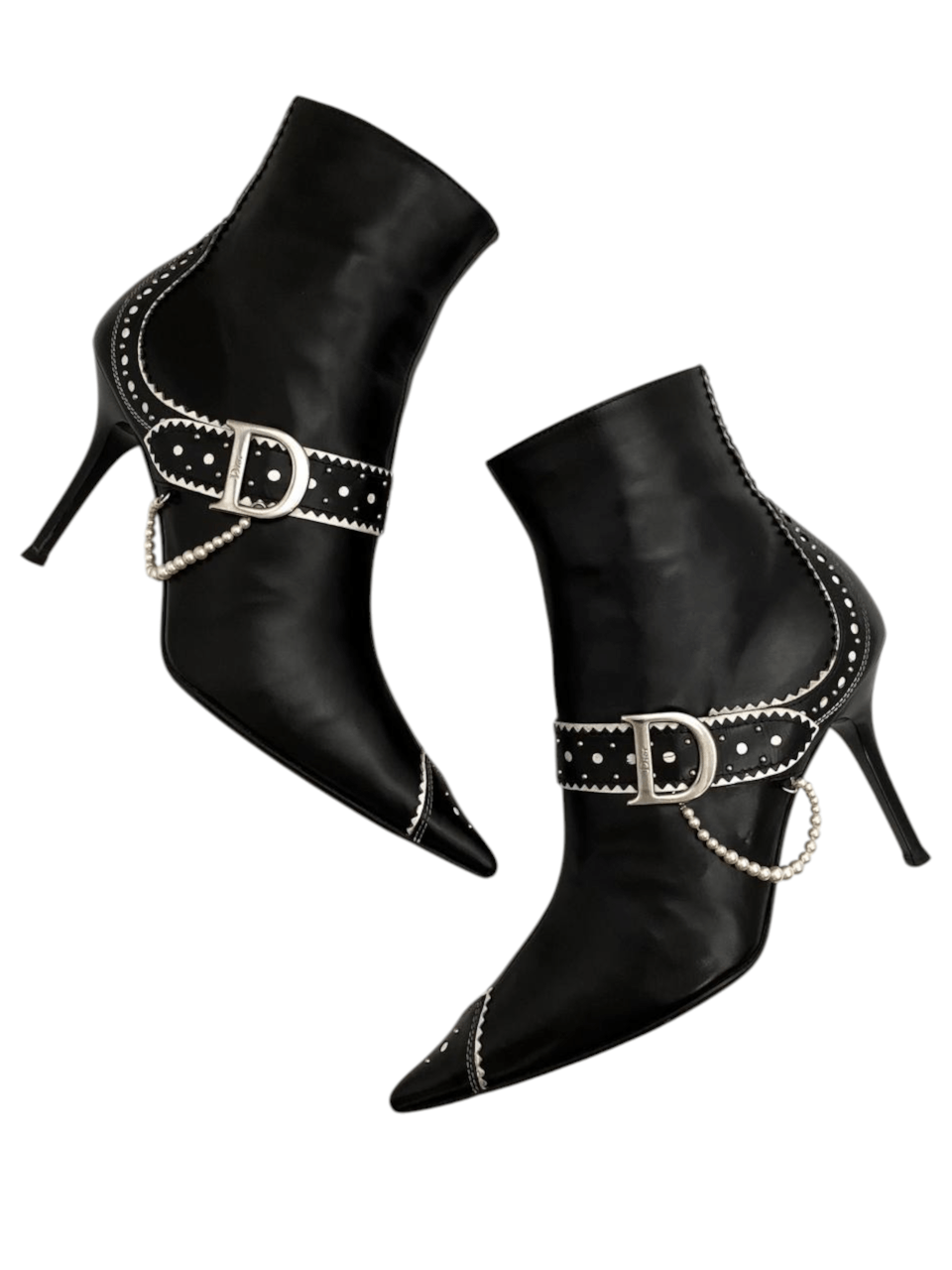 Dior Dior x Galliano D Logo Pearl Black Leather Ankle Boots Y2K Size US 6.5 / IT 36.5 - 1 Thumbnail