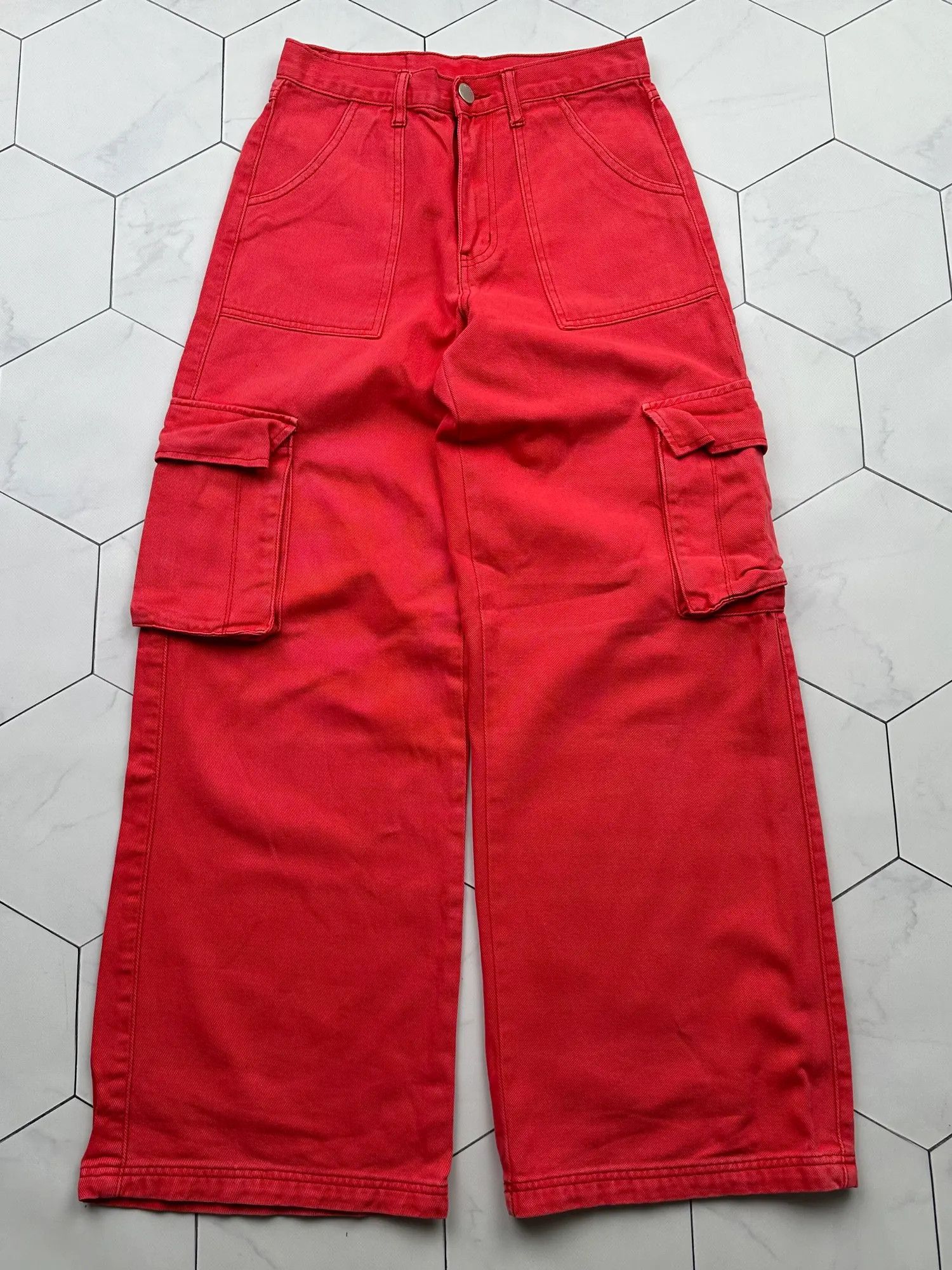 image of Avant Garde Vintage Wide Cargo Jeans in Red, Men's (Size 28)