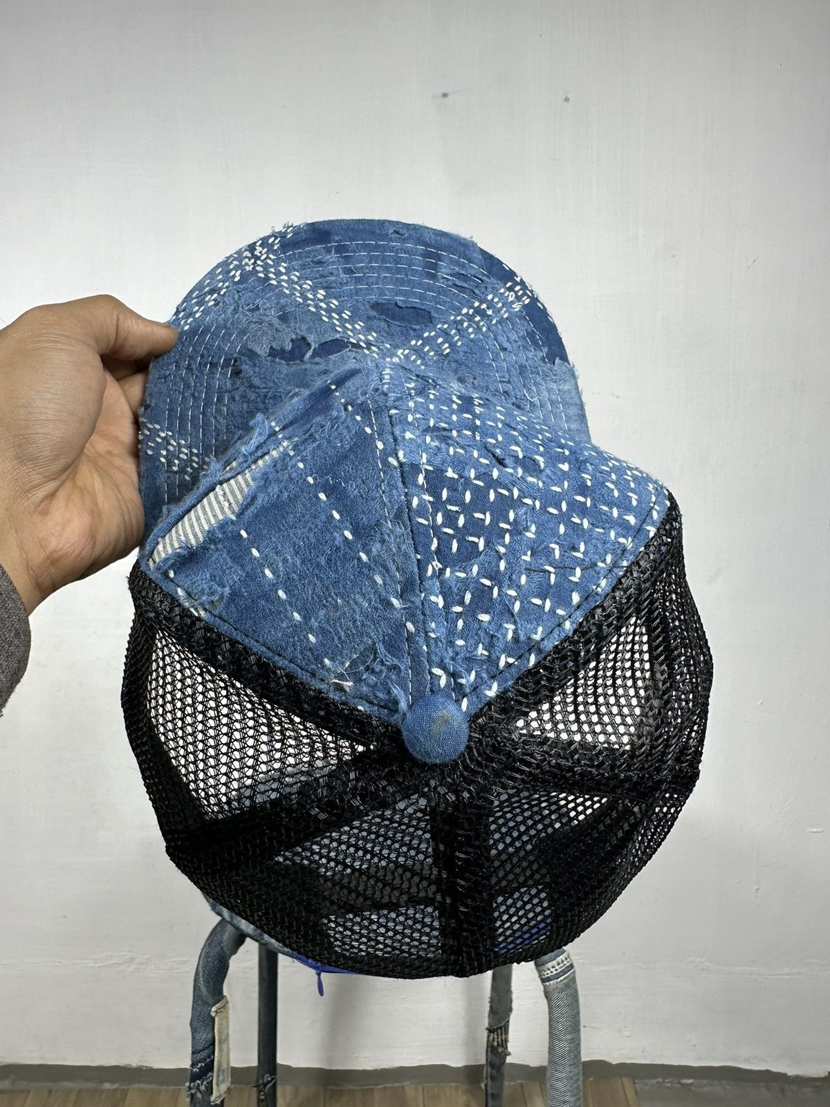 Handmade Custom Made Distressed Patchwork Boro Trucker hats Size ONE SIZE - 11 Thumbnail