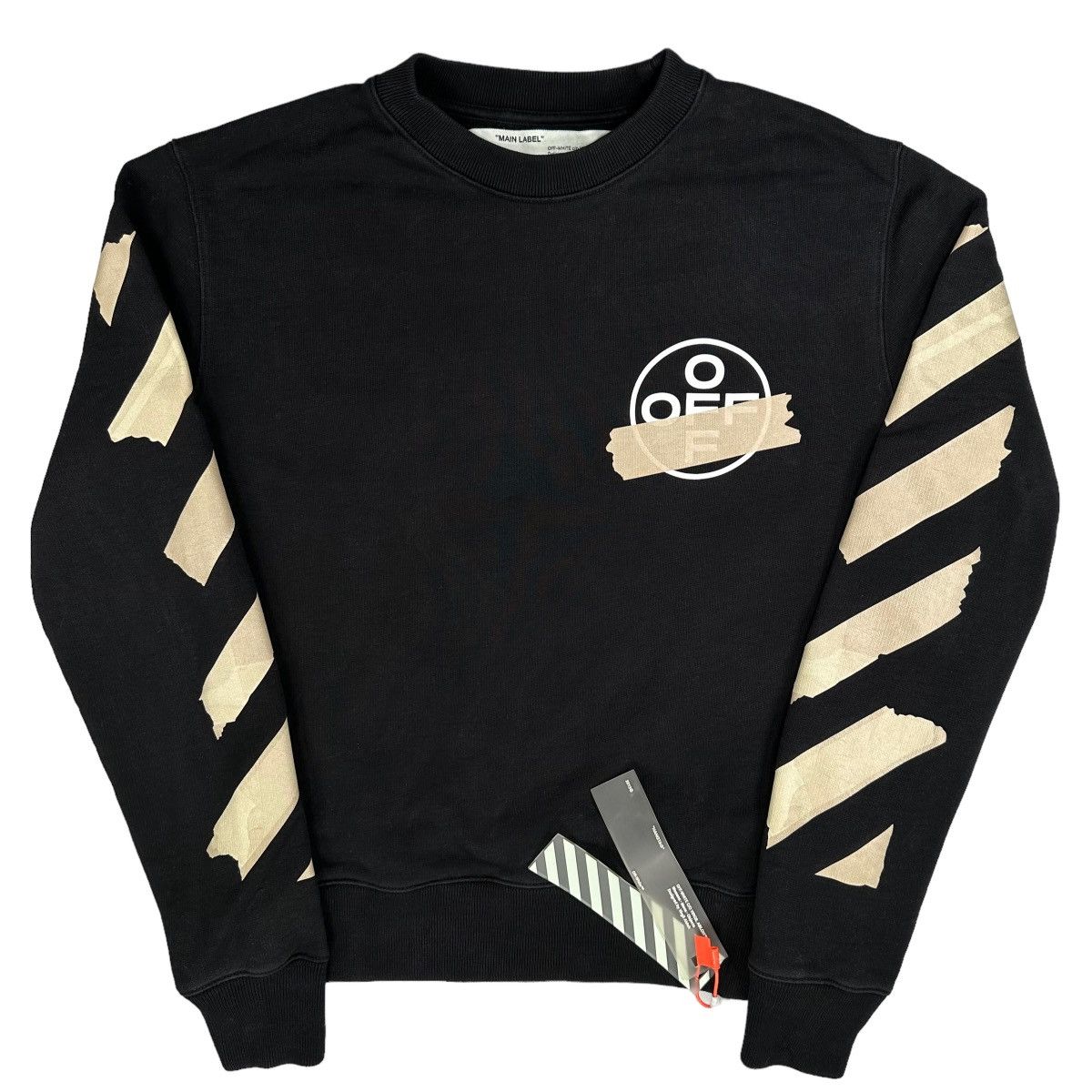image of Off White Off-White Size S Sweatshirt Black Gold Arrows Tape Logo Crew, Men's