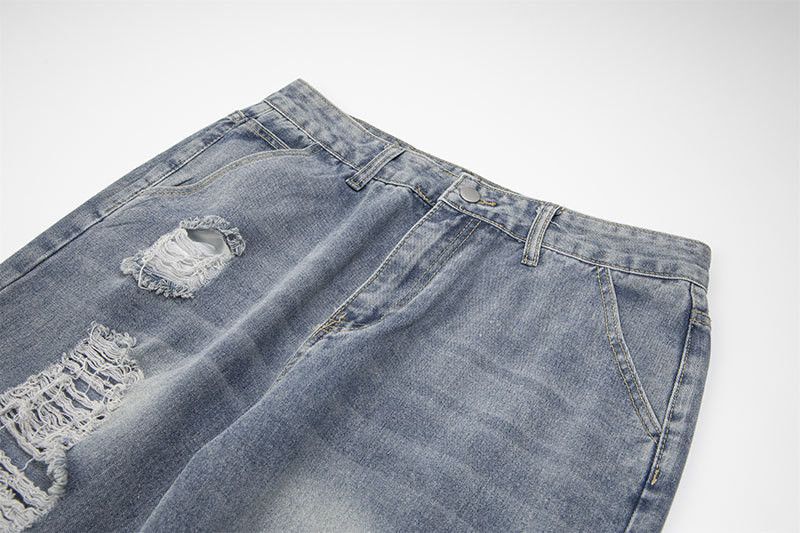 Jean Men's high street style loose straight leg ripped jeans Size US 32 / EU 48 - 3 Thumbnail